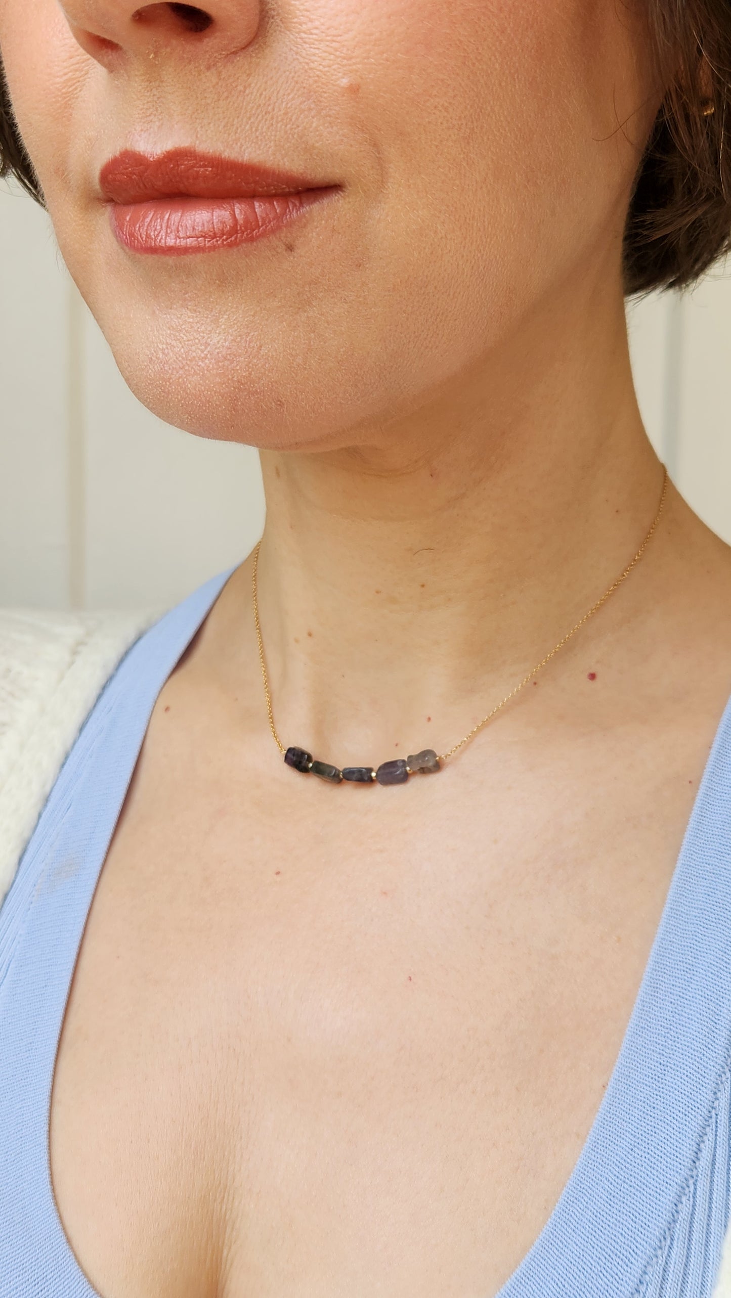 "Cosima" Iolite Row Necklace with 14k Gold-Filled Chain  15"
