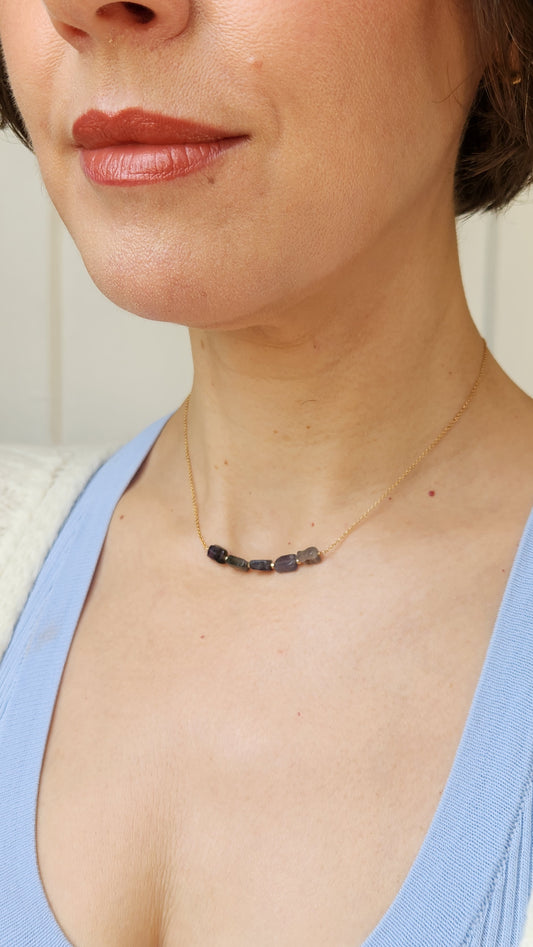"Cosima" Iolite Row Necklace with 14k Gold-Filled Chain  15"