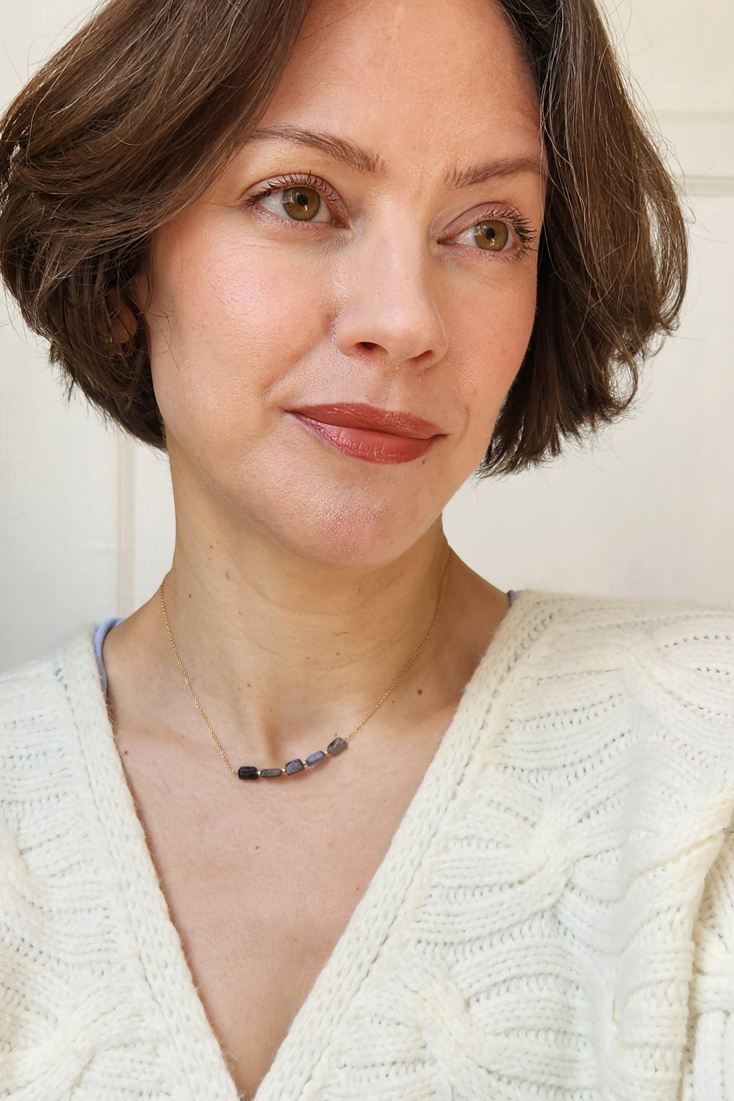 "Cosima" Iolite Row Necklace with 14k Gold-Filled Chain  15"