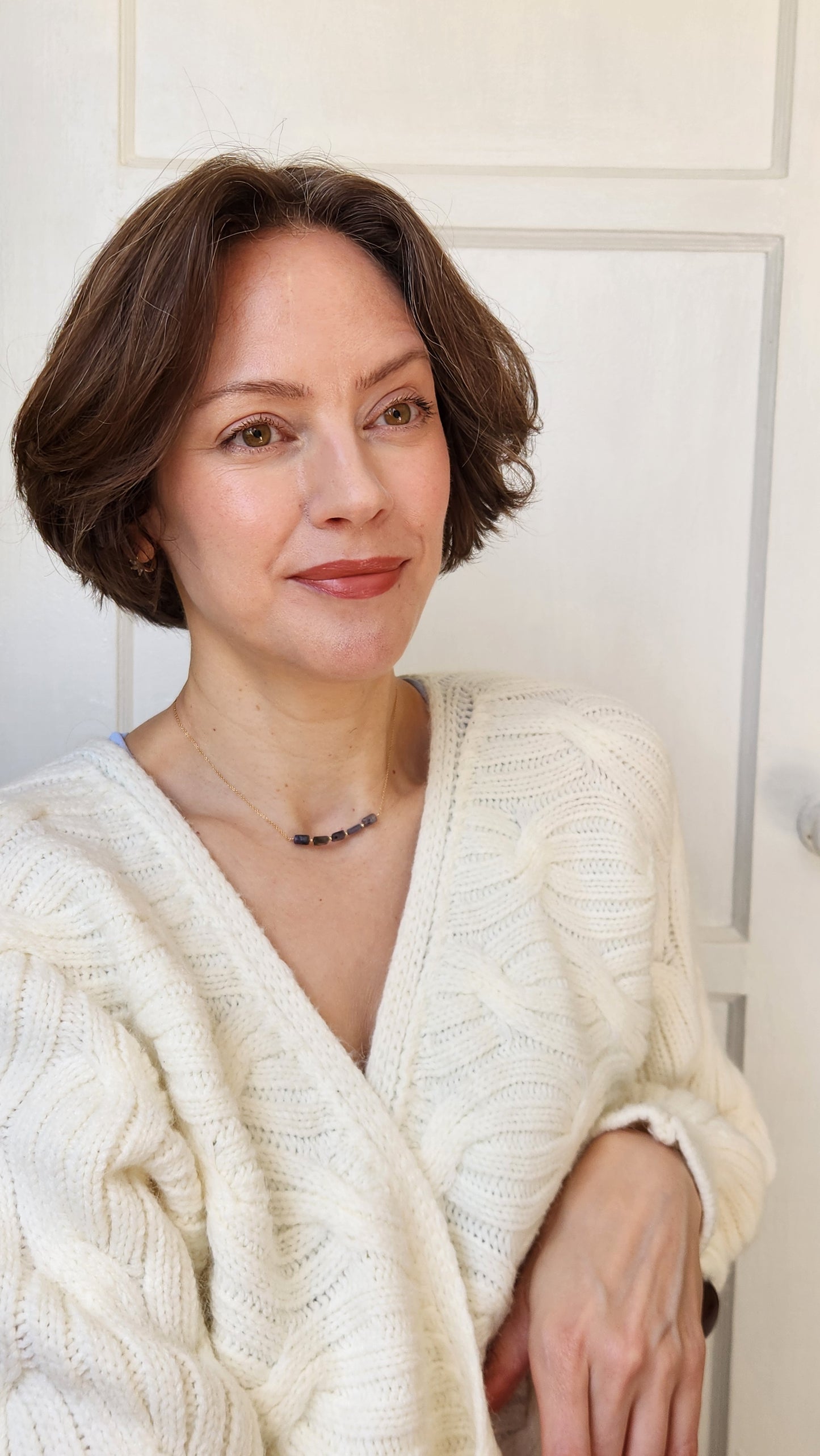 "Cosima" Iolite Row Necklace with 14k Gold-Filled Chain  15"