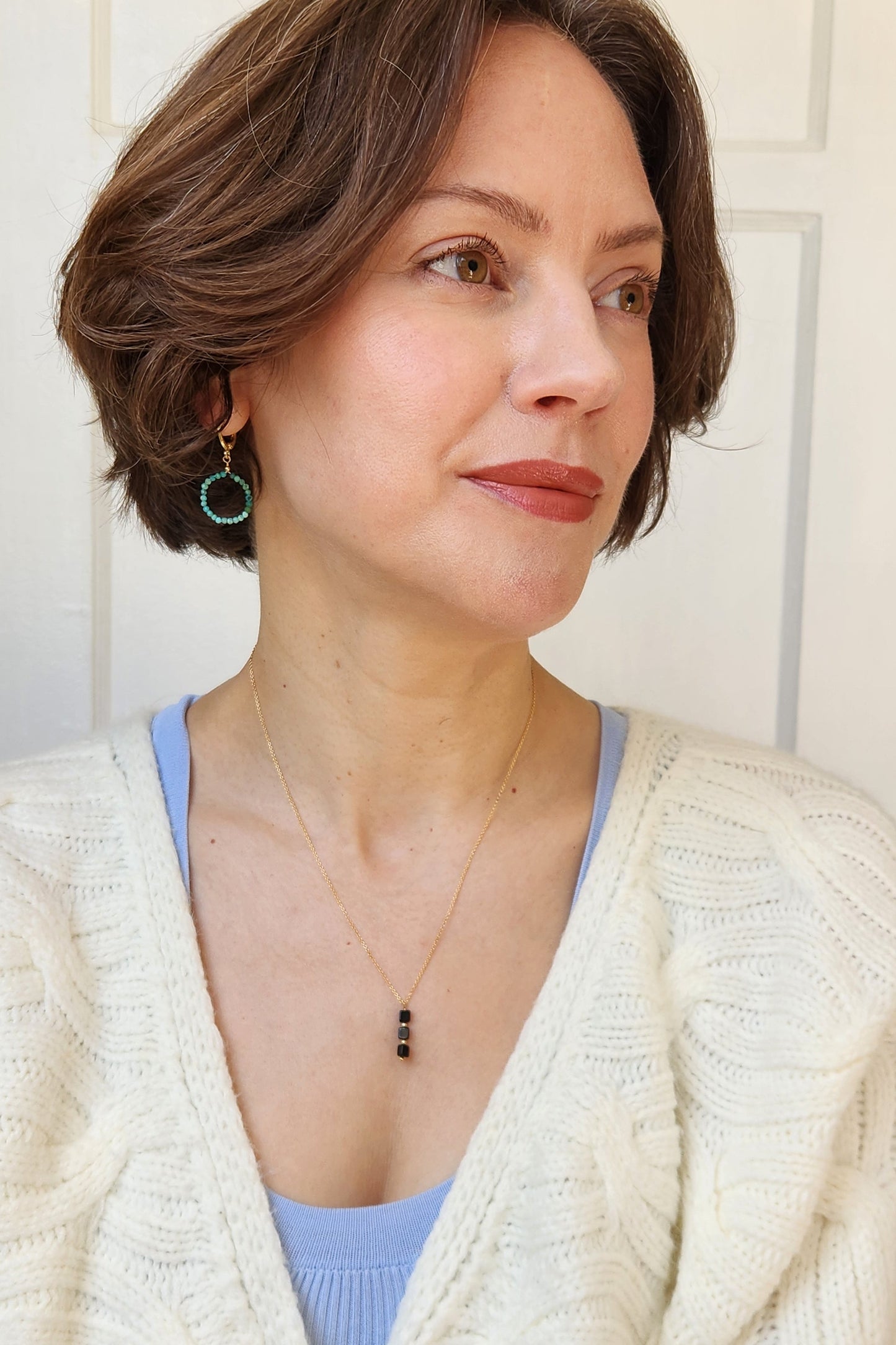 "Emme" Black Tourmaline Trio Pendant necklace on 14k Gold-Filled Chain  18" inch