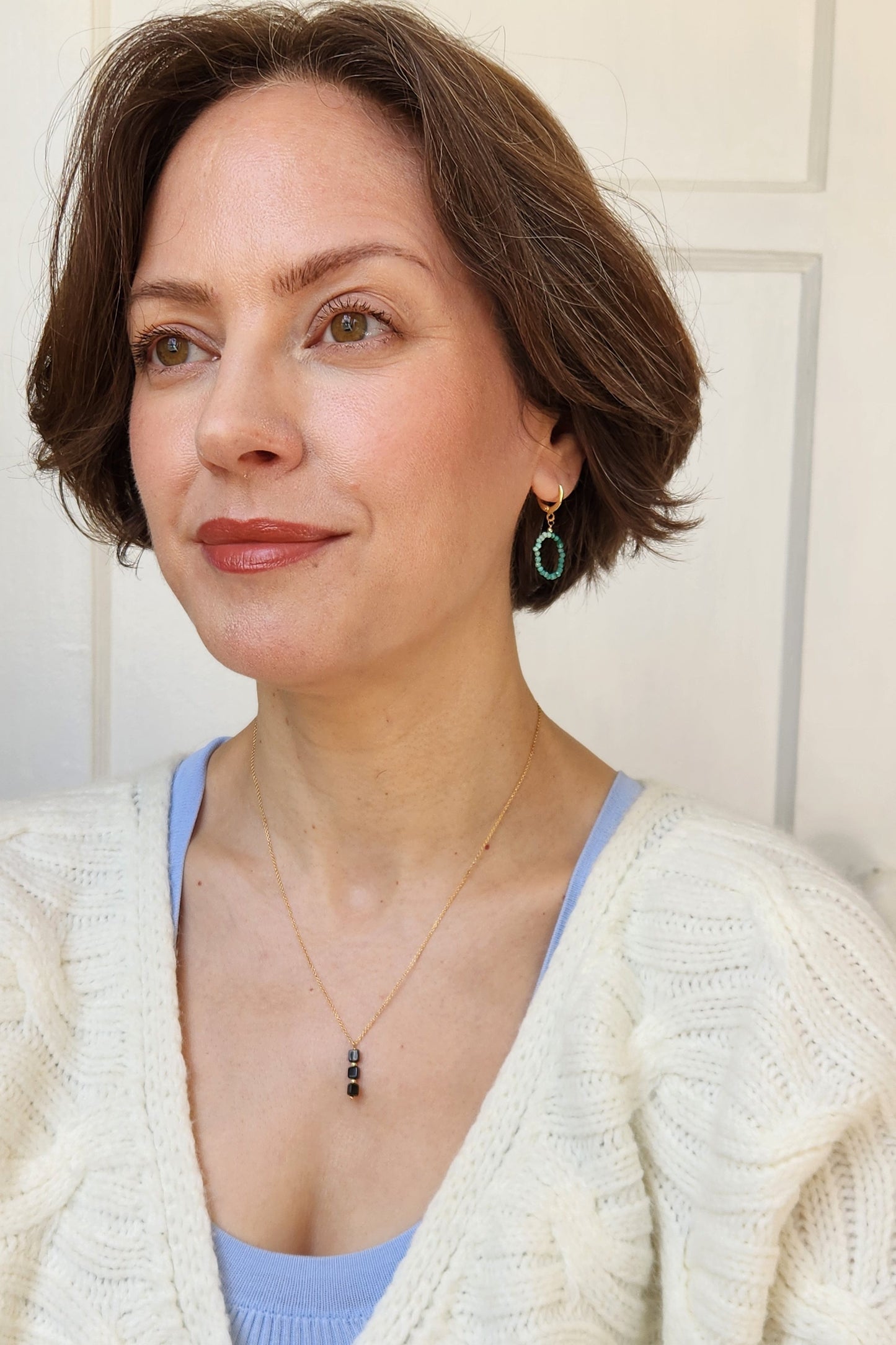 Handmade Turquoise circle earrings (1.5" long) 18k Gold plated ear clasps