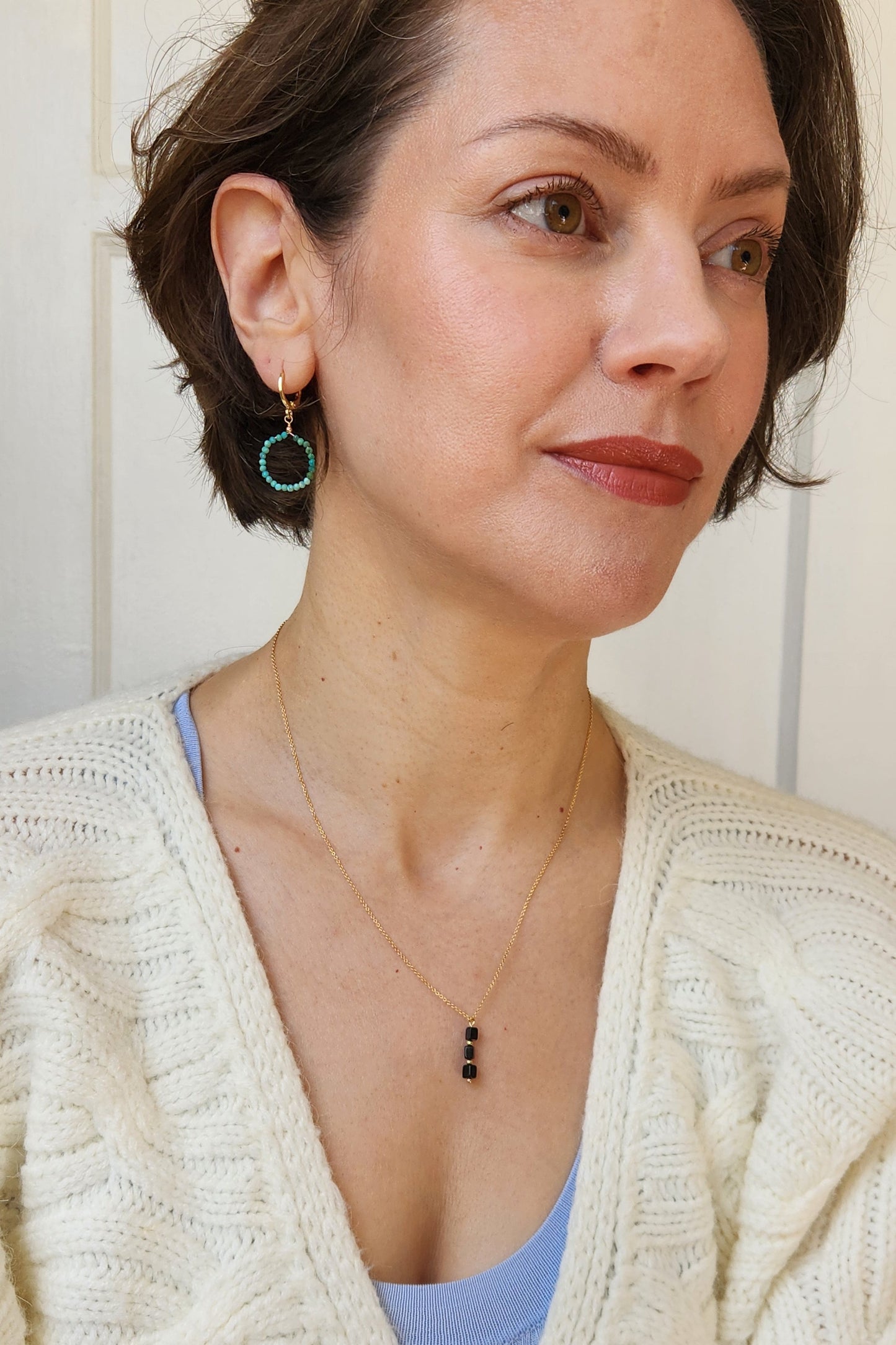 Handmade Turquoise circle earrings (1.5" long) 18k Gold plated ear clasps