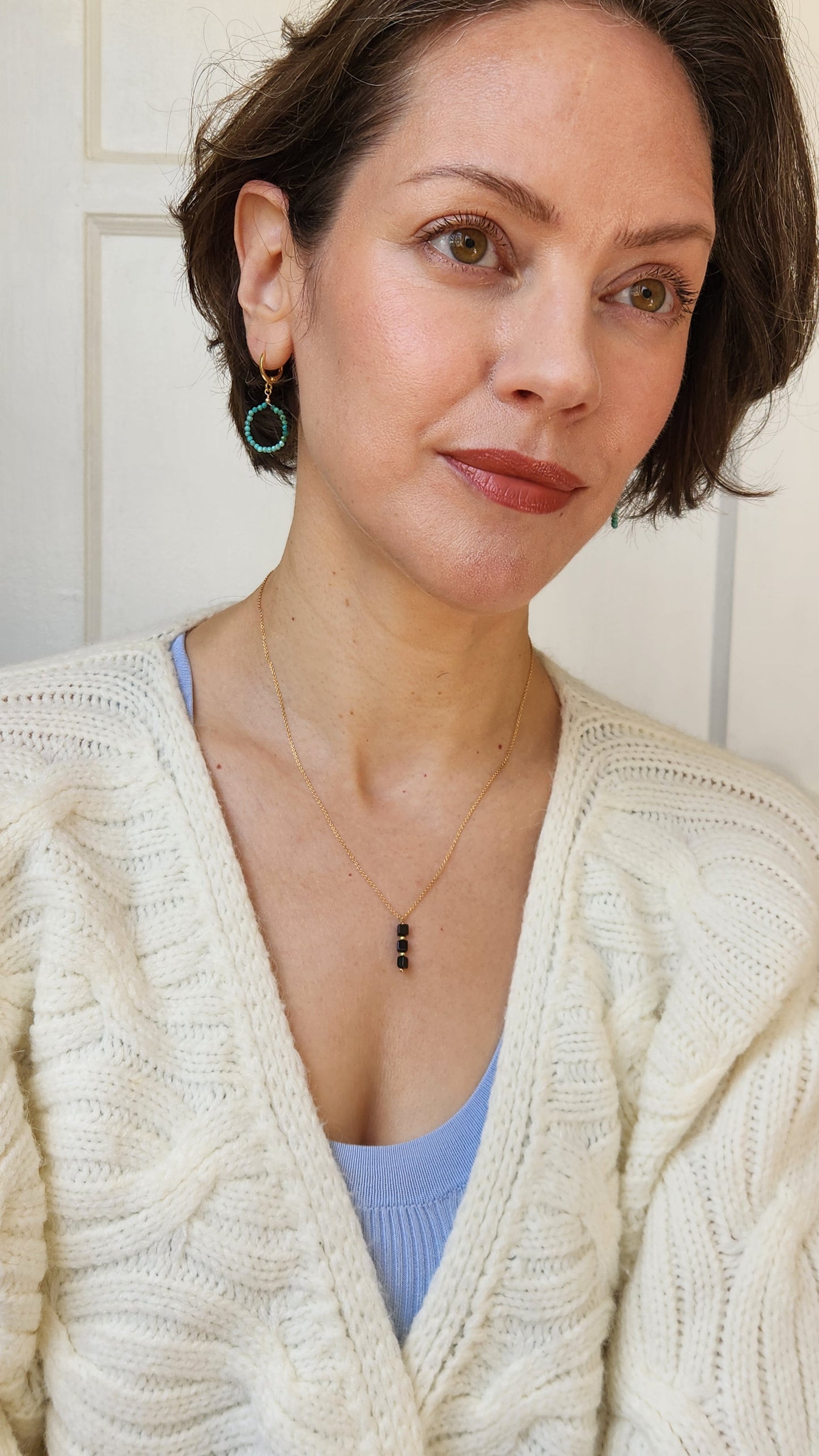 "Emme" Black Tourmaline Trio Pendant necklace on 14k Gold-Filled Chain  18" inch