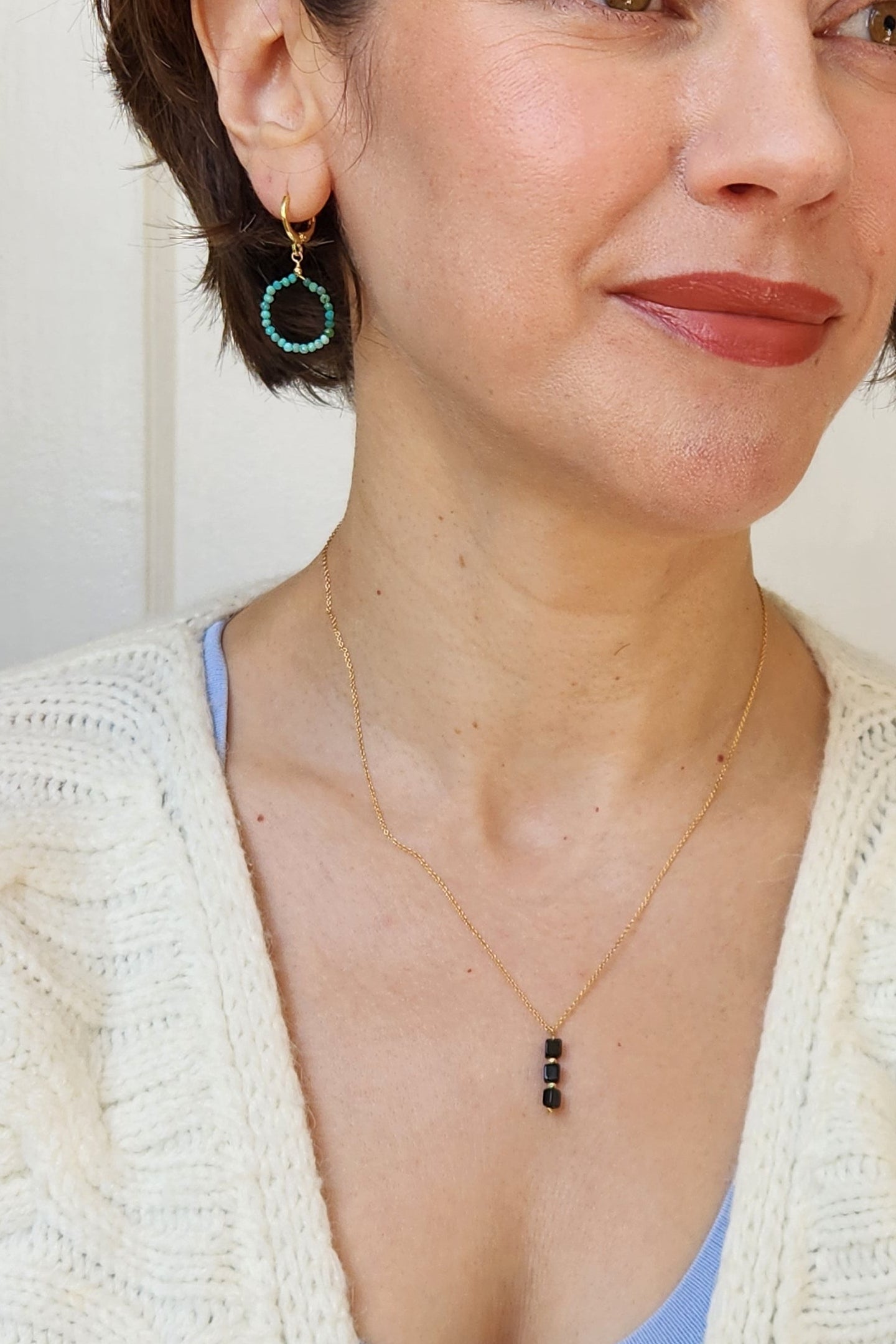 Handmade Turquoise circle earrings (1.5" long) 18k Gold plated ear clasps