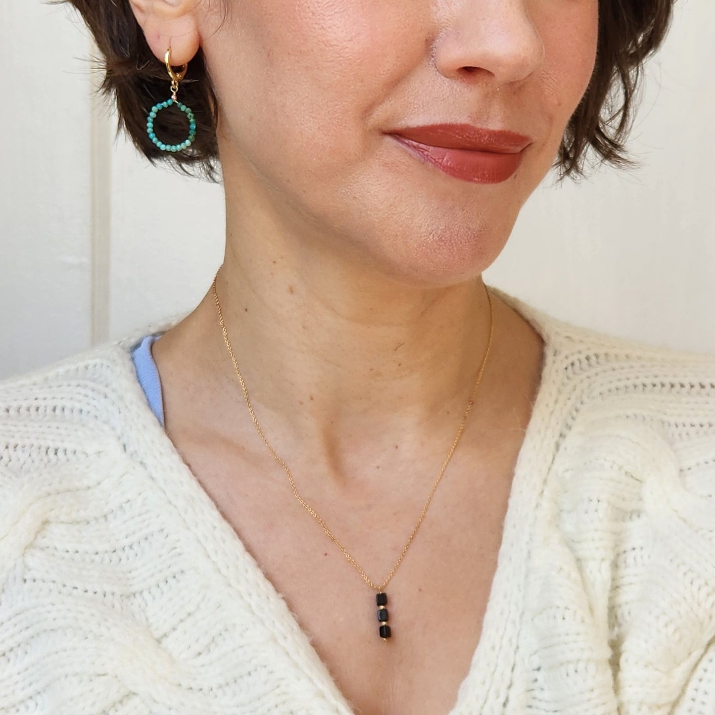 Handmade Turquoise circle earrings (1.5" long) 18k Gold plated ear clasps