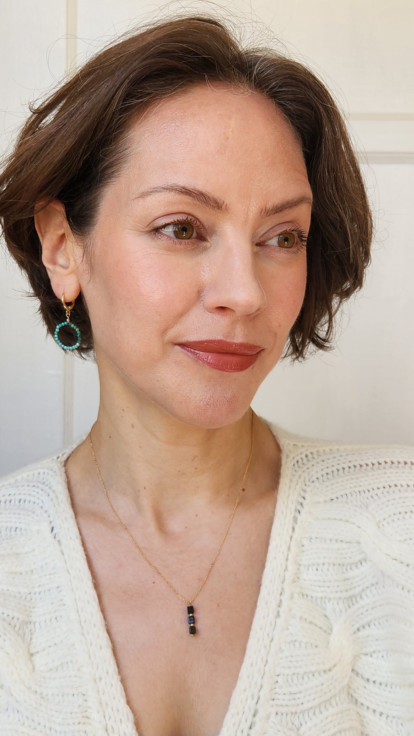 "Emme" Black Tourmaline Trio Pendant necklace on 14k Gold-Filled Chain  18" inch