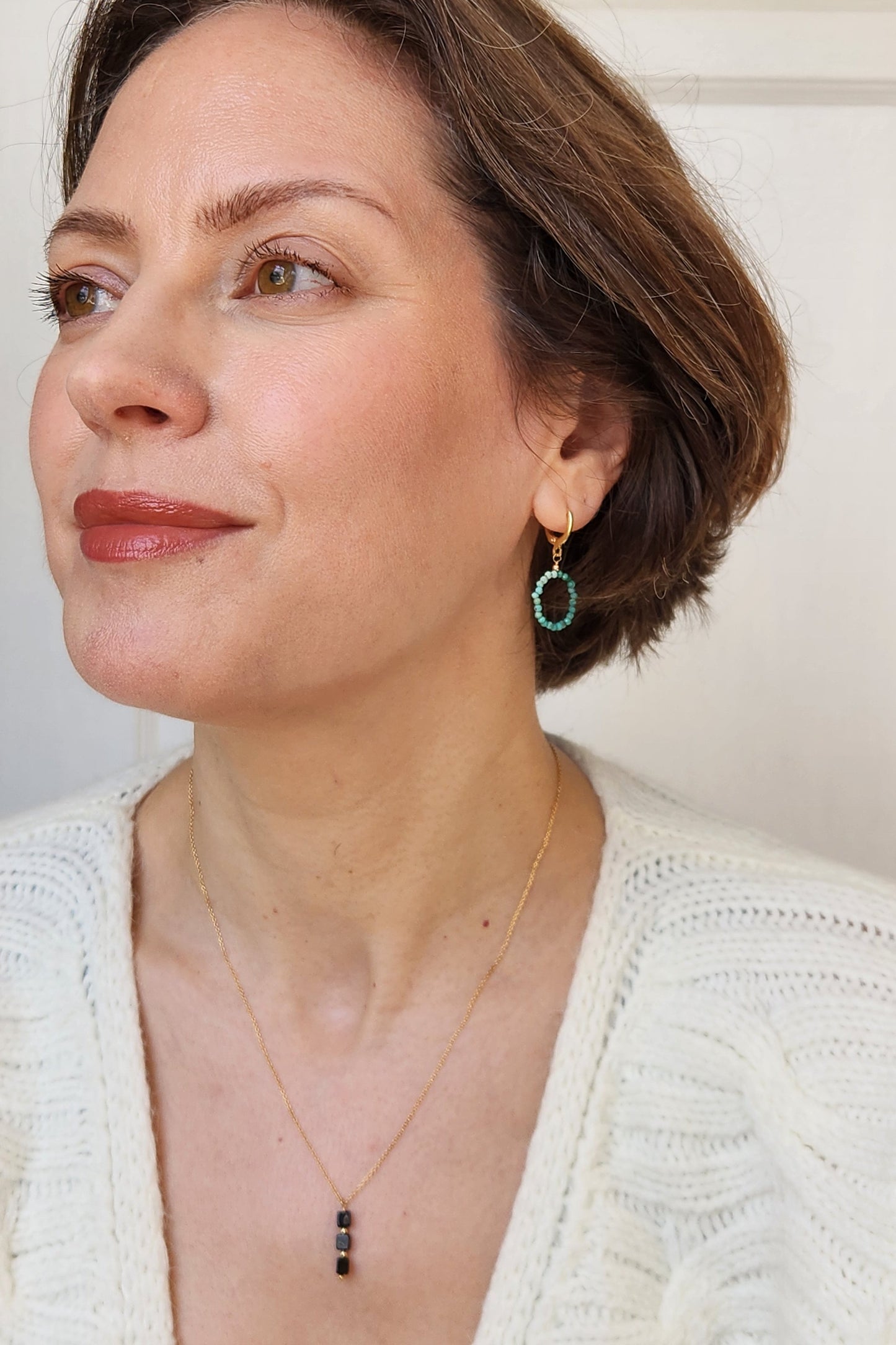 "Emme" Black Tourmaline Trio Pendant necklace on 14k Gold-Filled Chain  18" inch