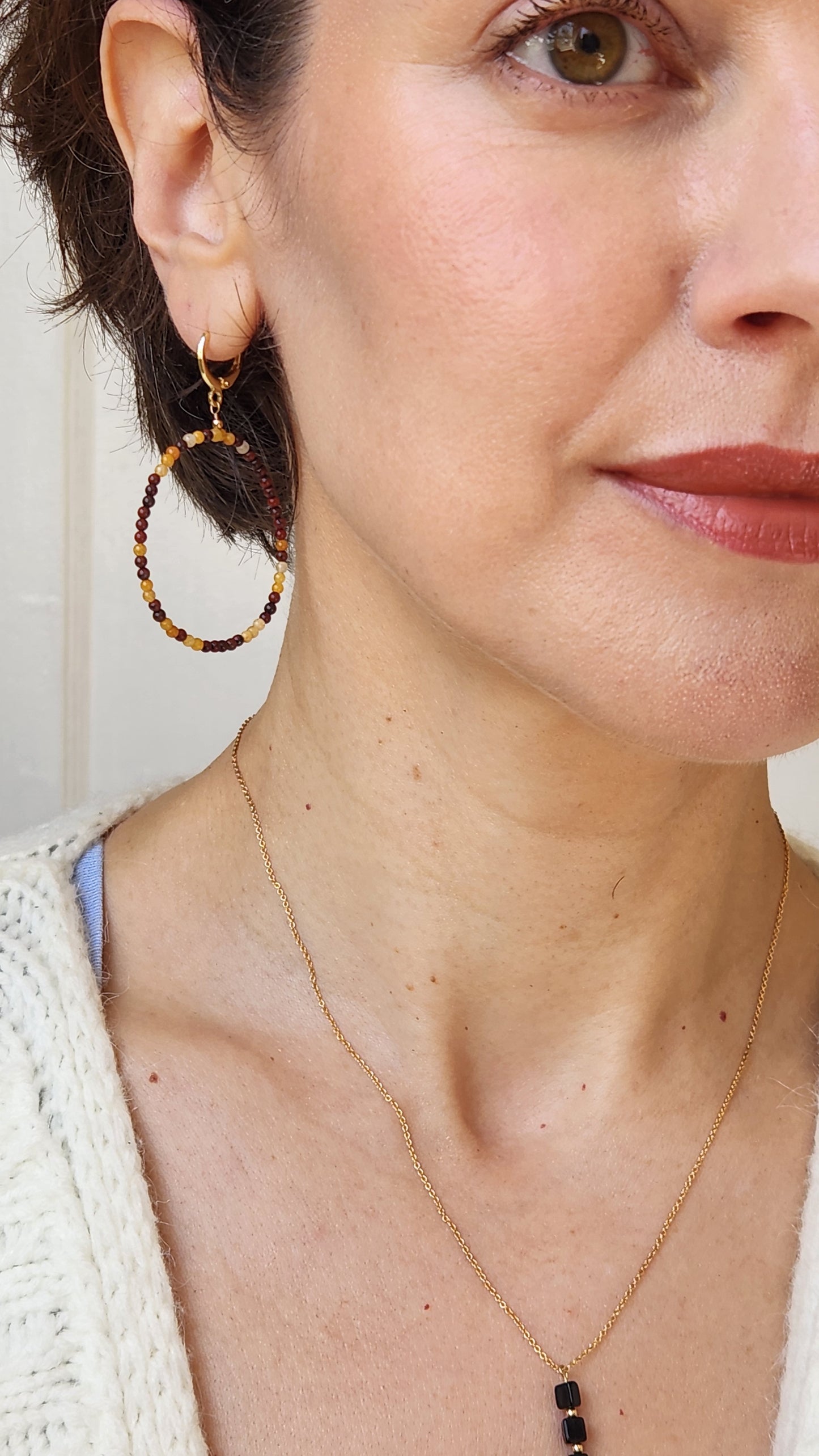 Mookaite Large Lightweight Circle Dangle Earrings 14k Gold plated Ear Clasps