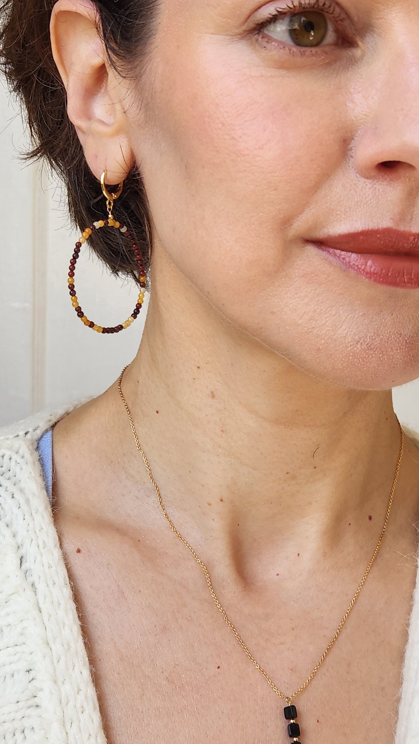 Mookaite Large Lightweight Circle Dangle Earrings 14k Gold plated Ear Clasps