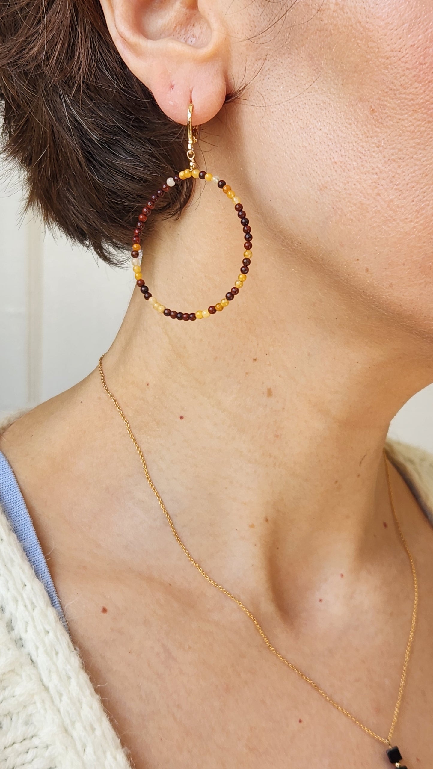 Mookaite Large Lightweight Circle Dangle Earrings 14k Gold plated Ear Clasps