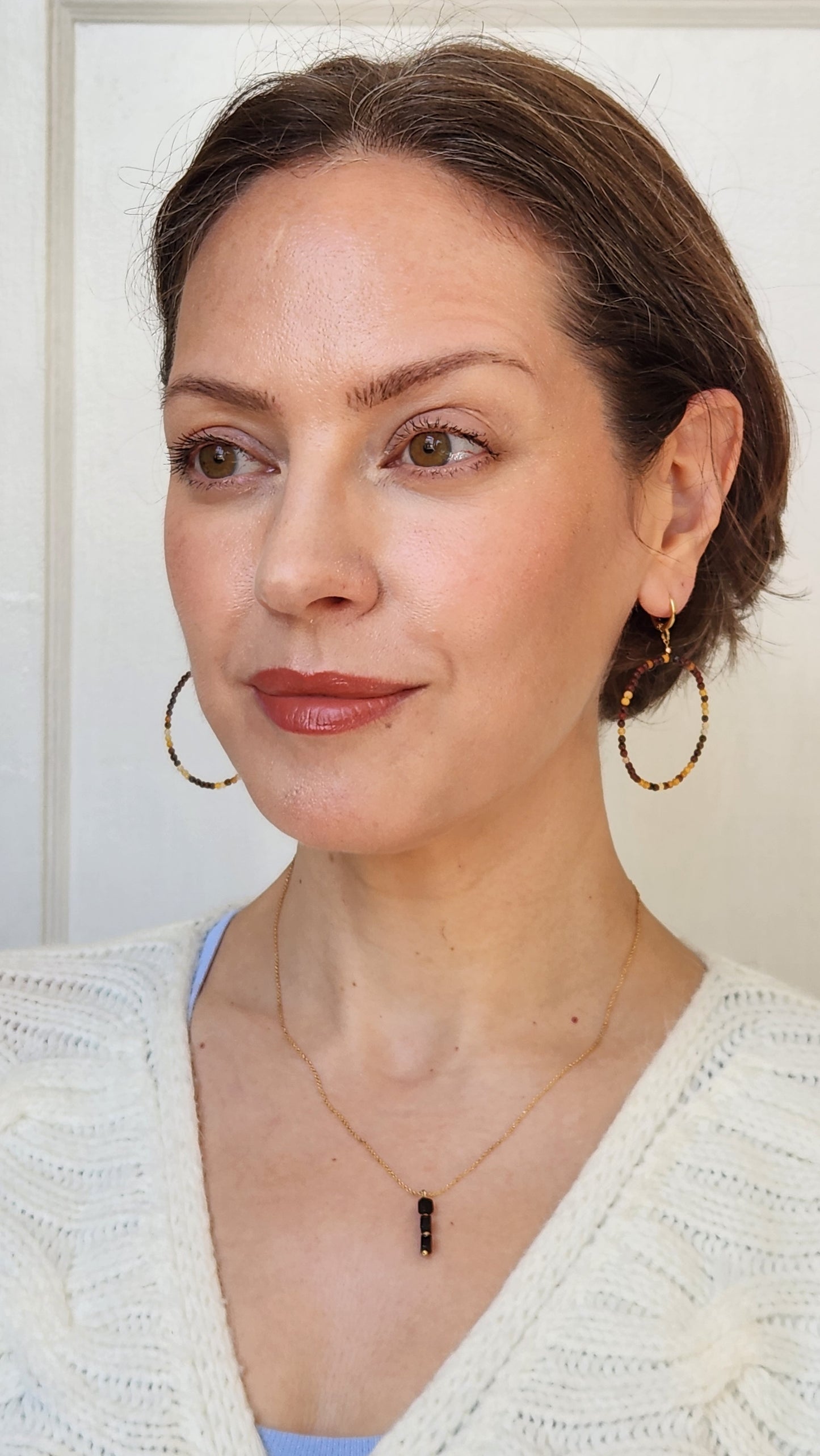 Mookaite Large Lightweight Circle Dangle Earrings 14k Gold plated Ear Clasps