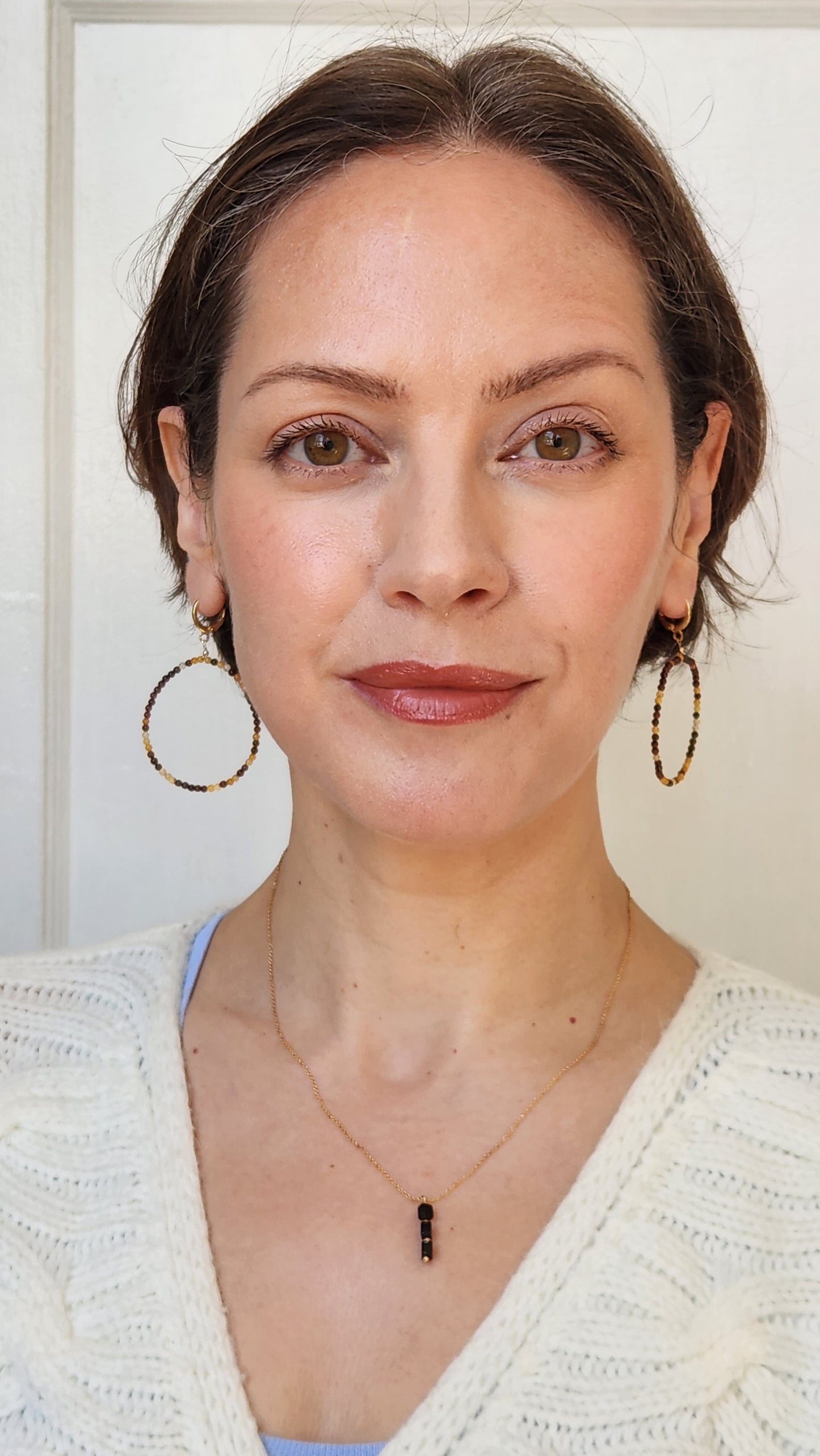 Mookaite Large Lightweight Circle Dangle Earrings 14k Gold plated Ear Clasps