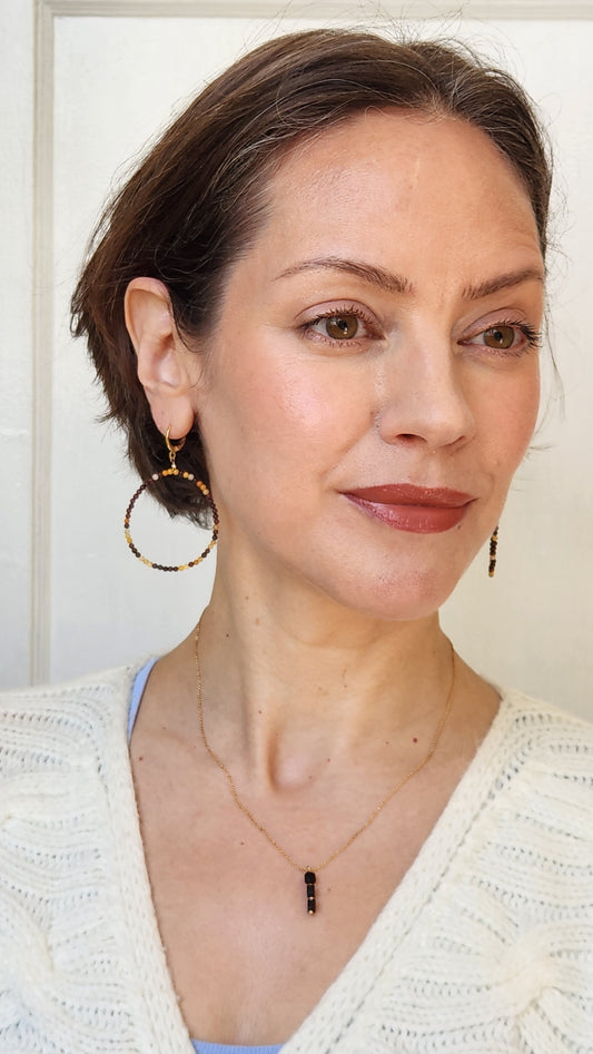 Mookaite Large Lightweight Circle Dangle Earrings 14k Gold plated Ear Clasps