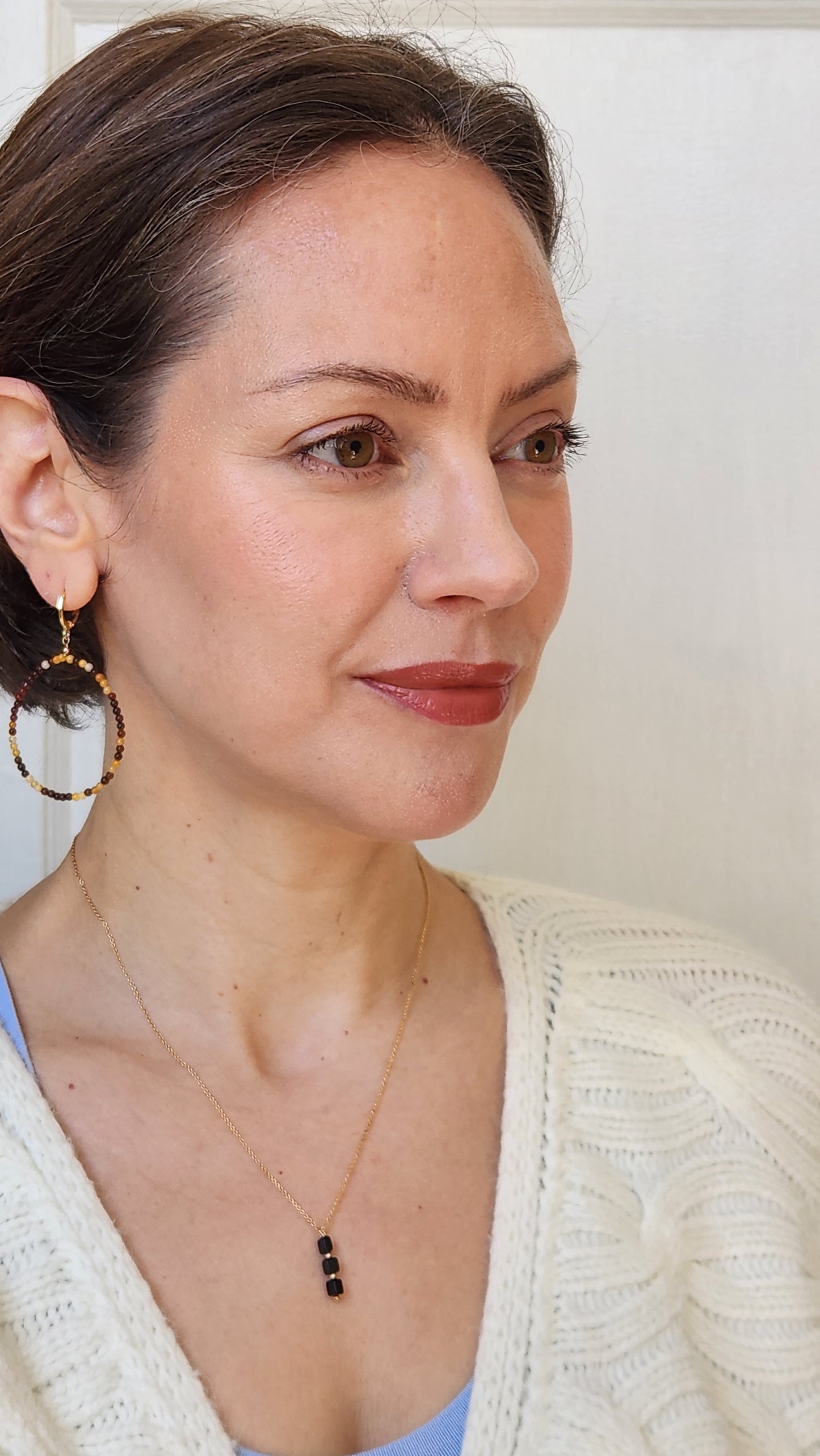 "Emme" Black Tourmaline Trio Pendant necklace on 14k Gold-Filled Chain  18" inch