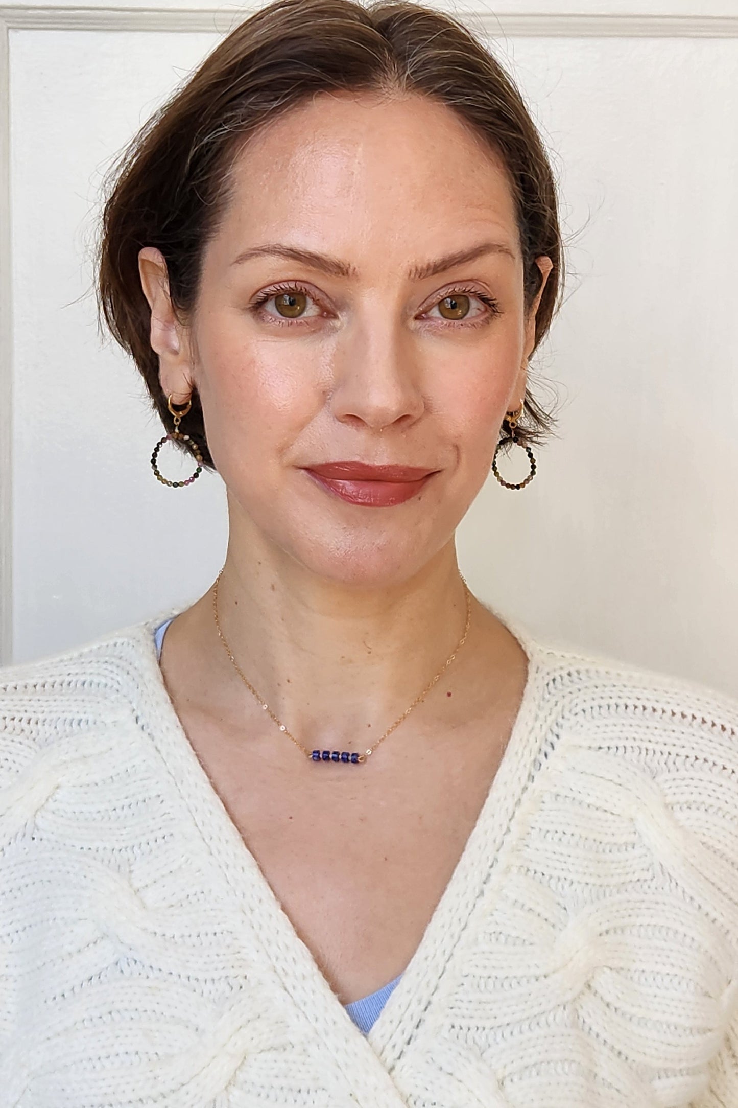 "Misha" Blue Lapis Row Necklace with 14k Gold-Filled Chain  15" inch