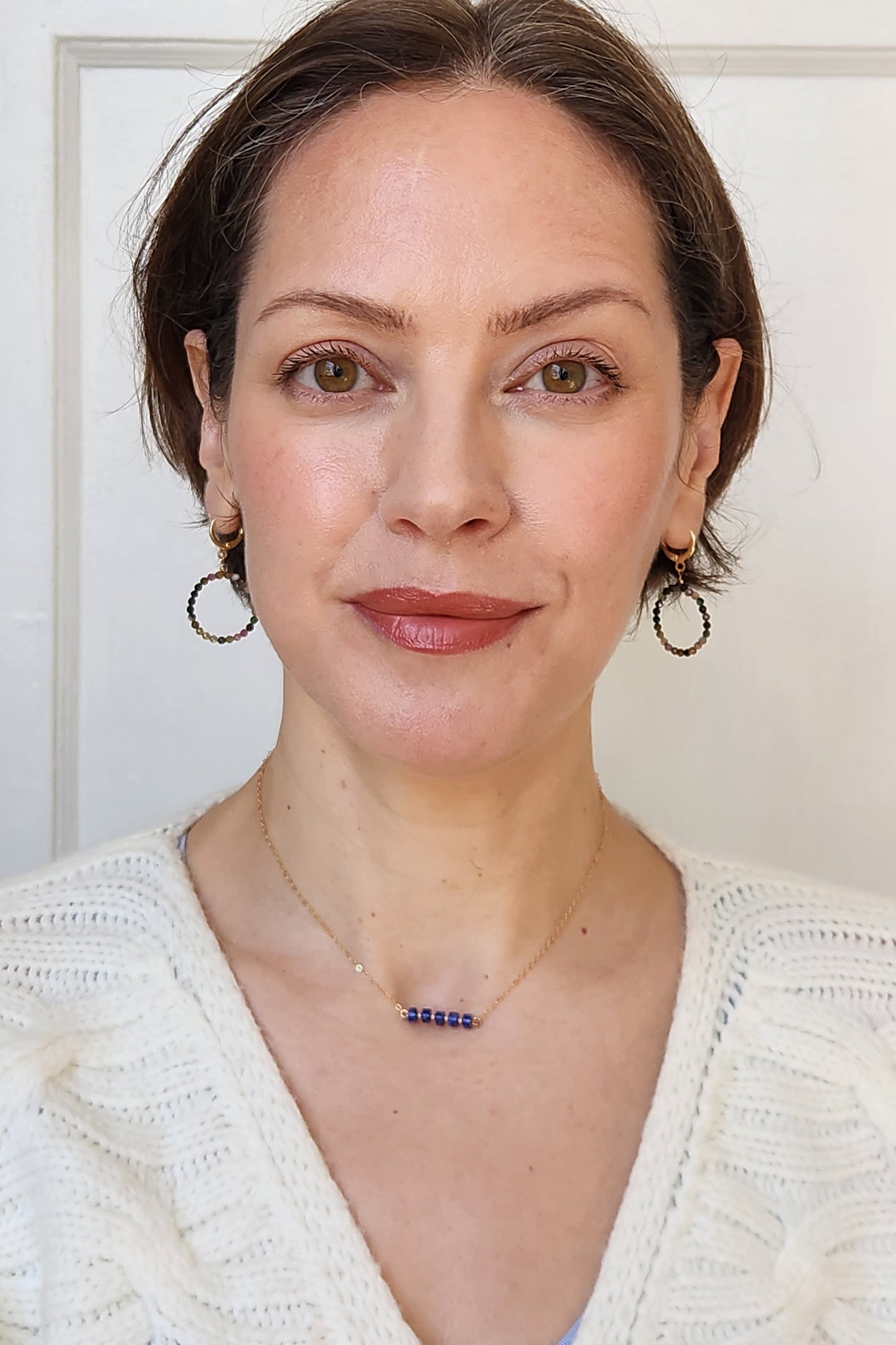 "Misha" Blue Lapis Row Necklace with 14k Gold-Filled Chain  15" inch