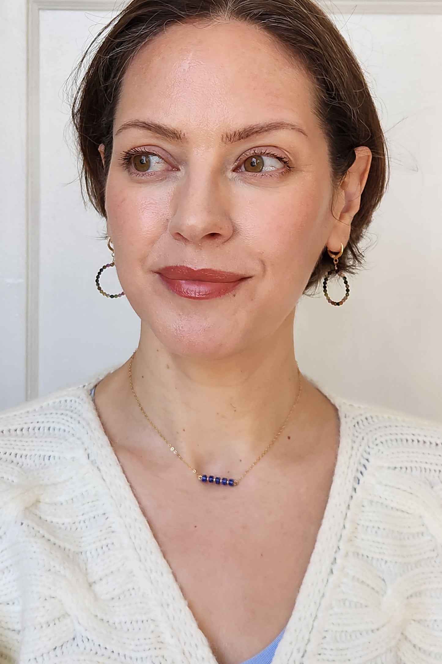 "Misha" Blue Lapis Row Necklace with 14k Gold-Filled Chain  15" inch