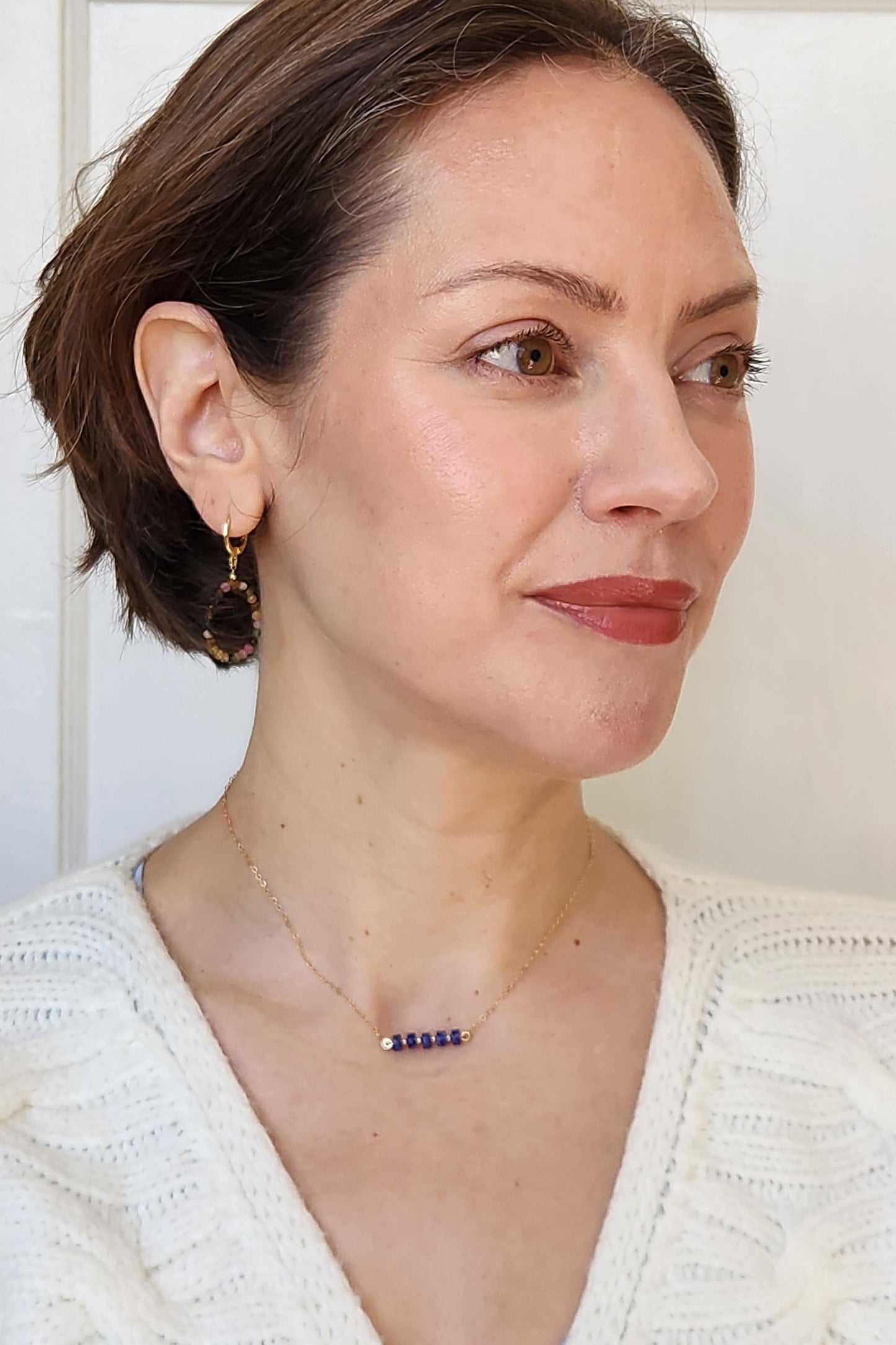 "Misha" Blue Lapis Row Necklace with 14k Gold-Filled Chain  15" inch