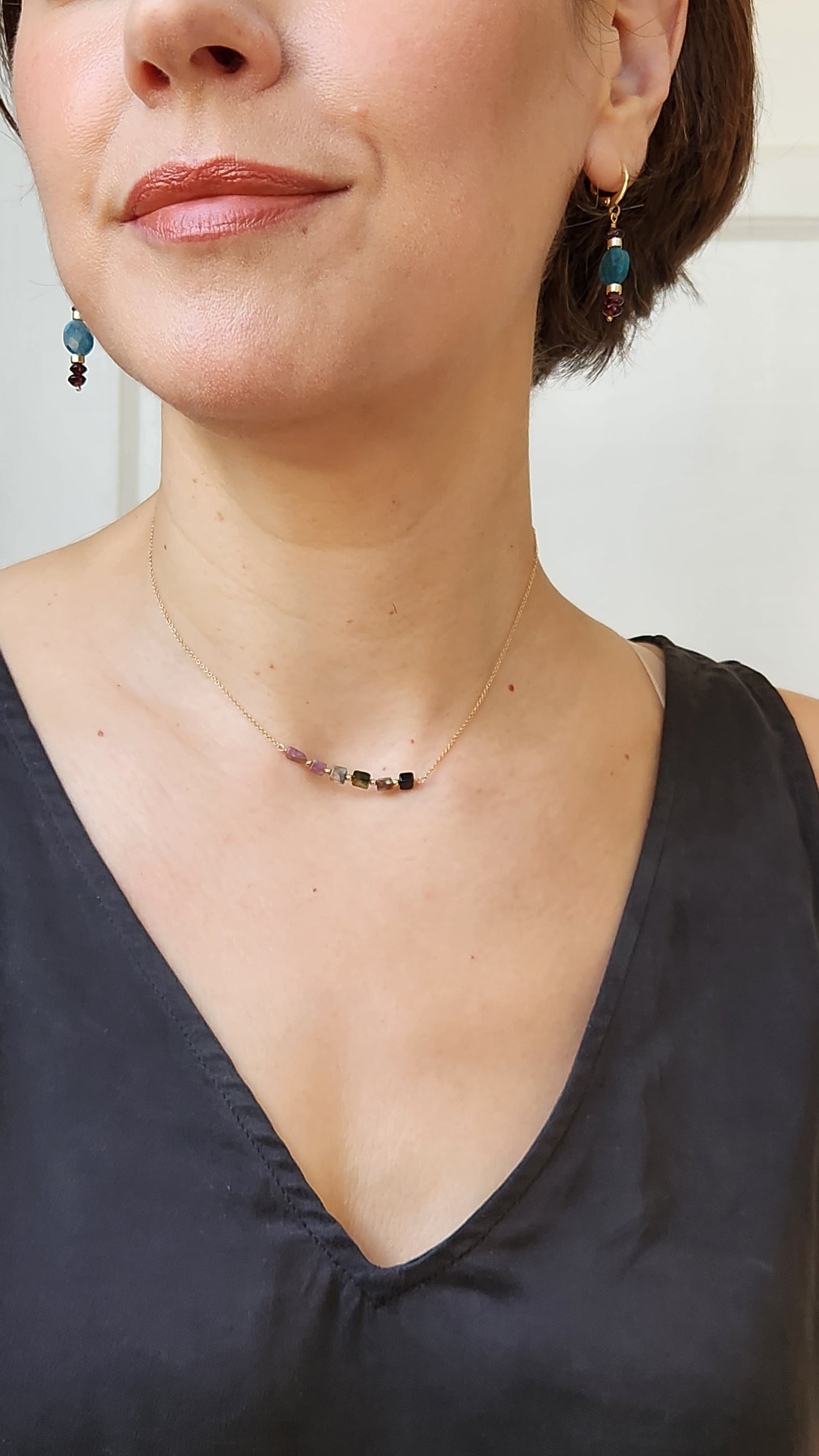 Apatite and Garnet Earrings 18k Gold plated ear clasps