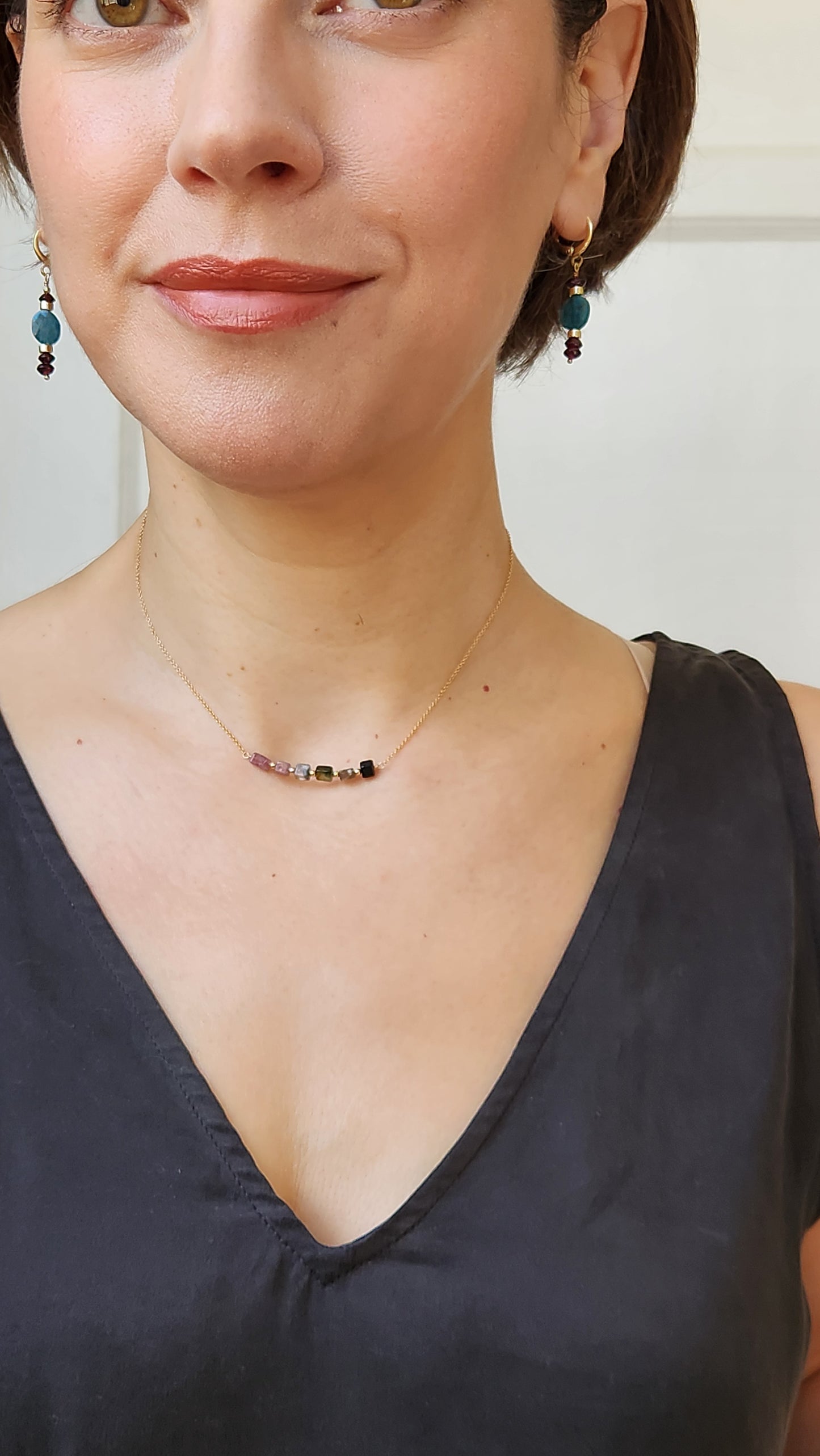 Apatite and Garnet Earrings 18k Gold plated ear clasps