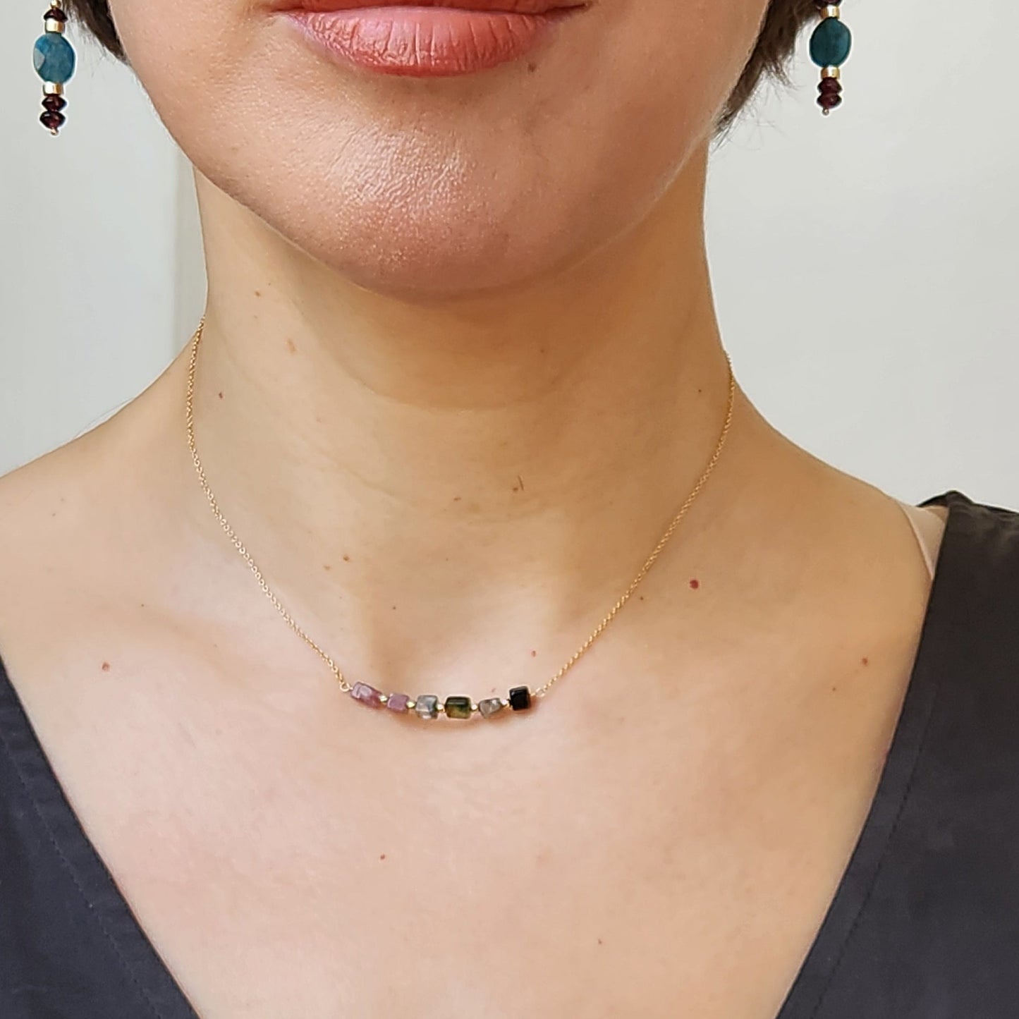 Apatite and Garnet Earrings 18k Gold plated ear clasps