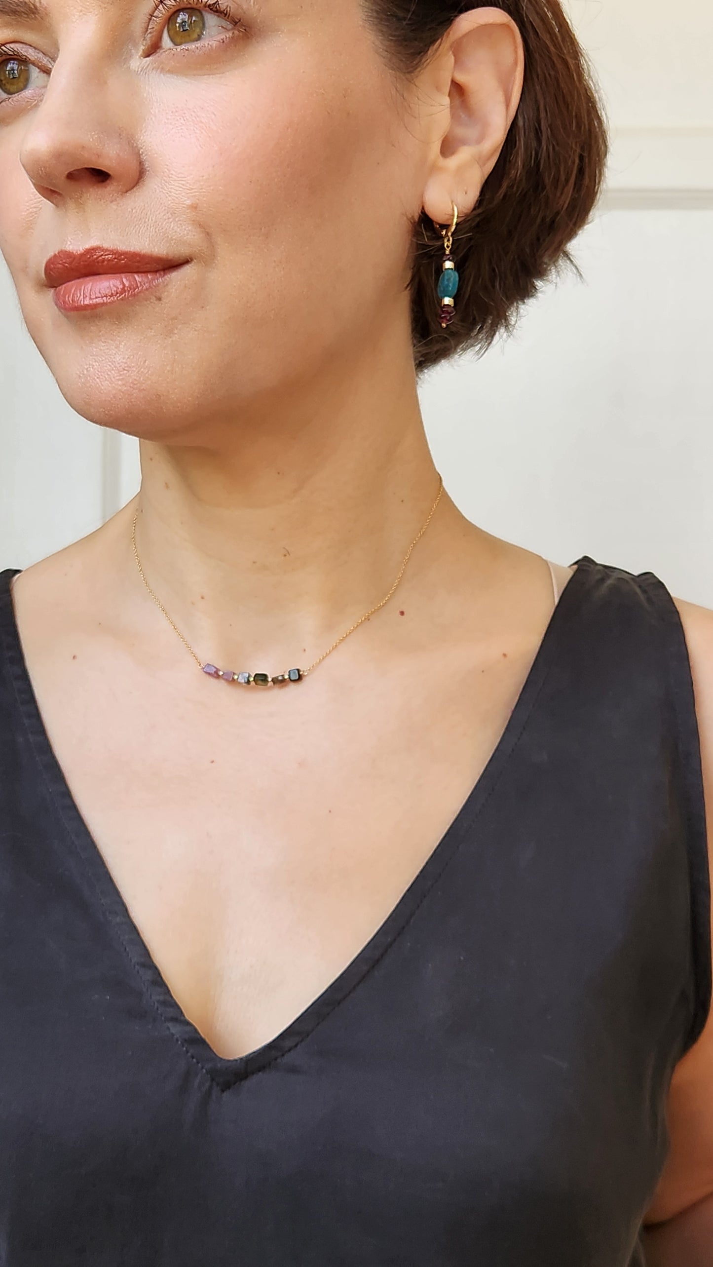 Apatite and Garnet Earrings 18k Gold plated ear clasps