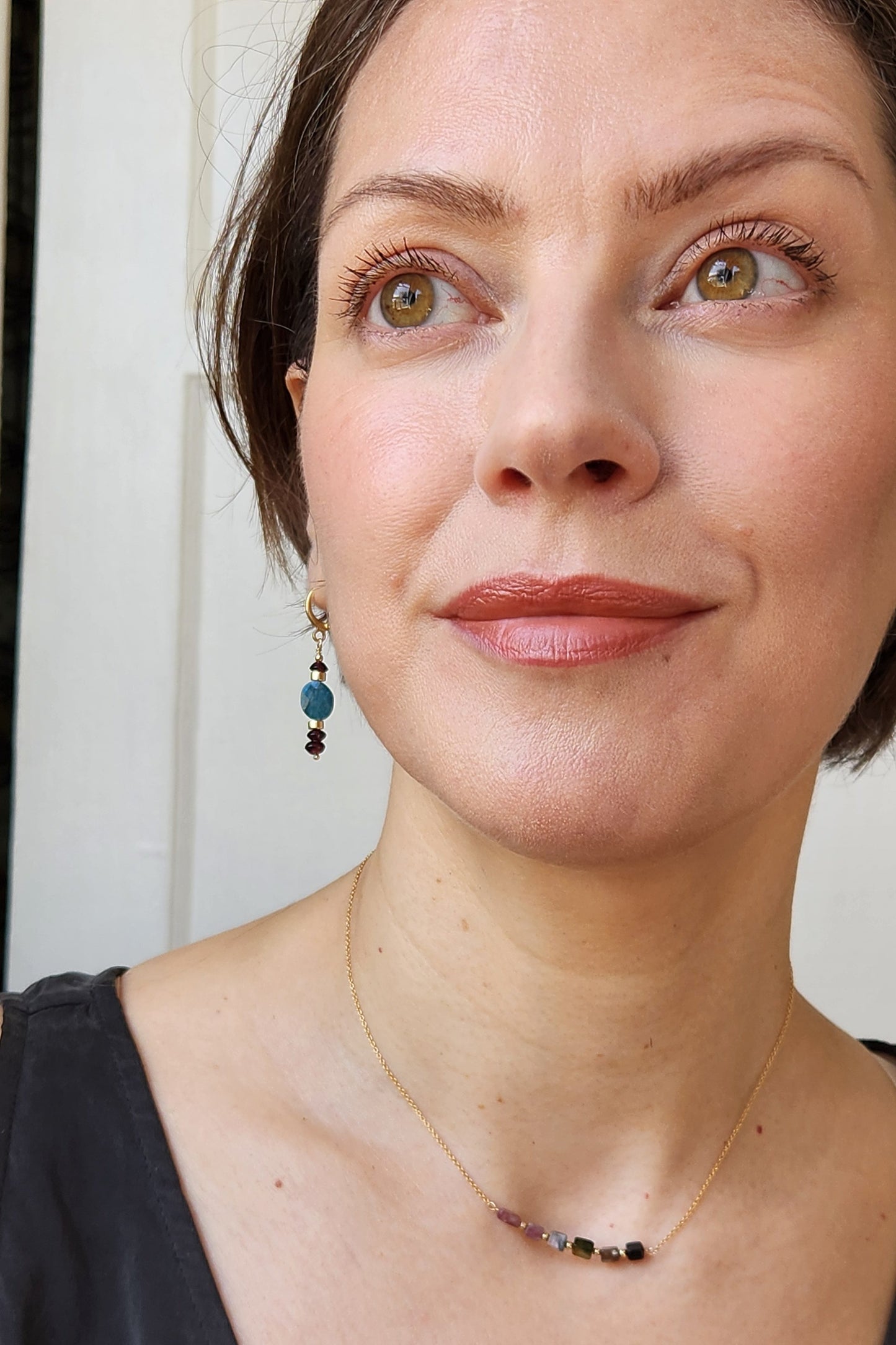 Apatite and Garnet Earrings 18k Gold plated ear clasps