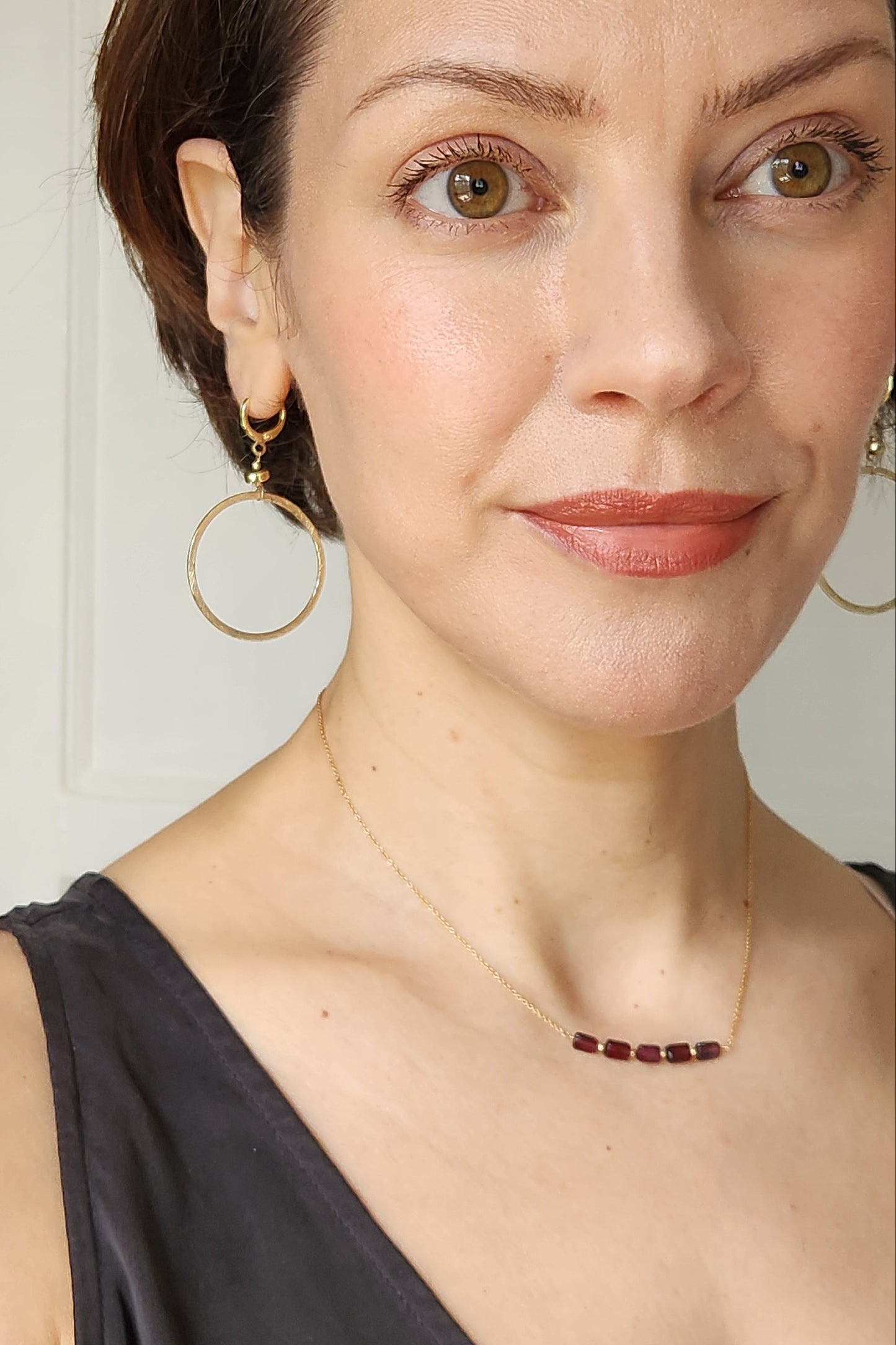 "Cosima" Garnet Row Necklace with 14k Gold-Filled Chain  15"