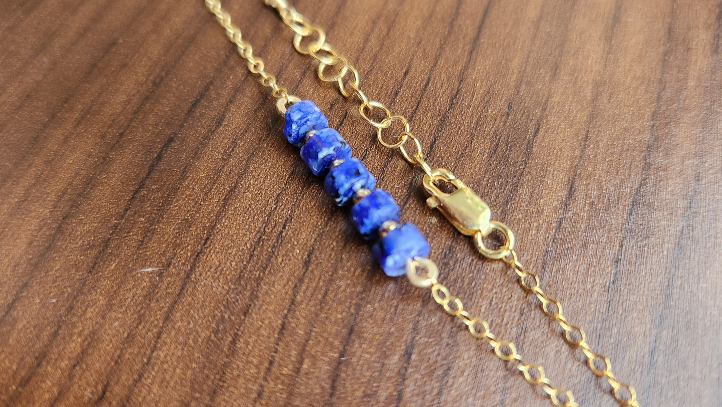 "Misha" Blue Lapis Row Necklace with 14k Gold-Filled Chain  15" inch