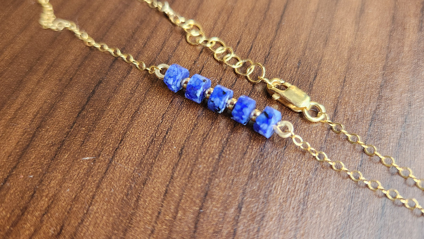 "Misha" Blue Lapis Row Necklace with 14k Gold-Filled Chain  15" inch