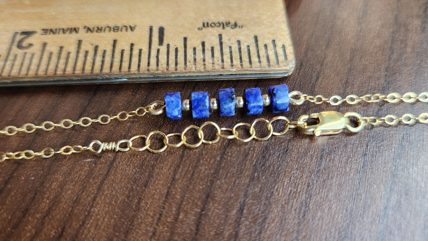 "Misha" Blue Lapis Row Necklace with 14k Gold-Filled Chain  15" inch