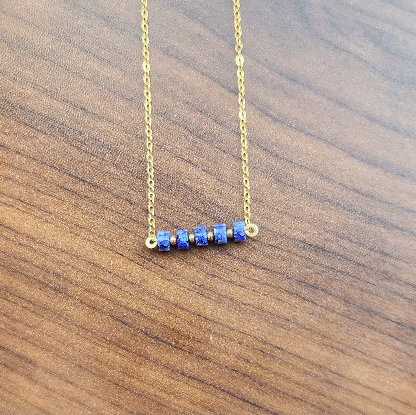 "Misha" Blue Lapis Row Necklace with 14k Gold-Filled Chain  15" inch