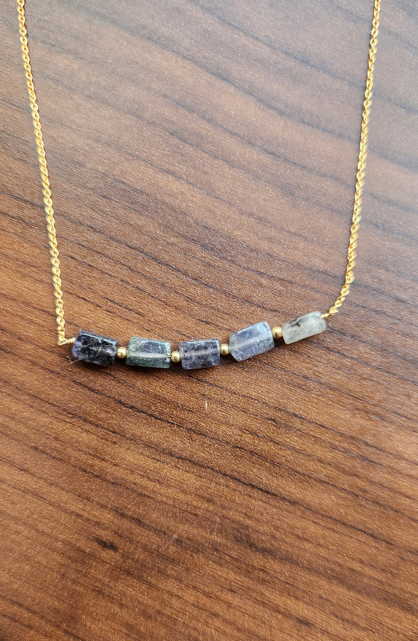 "Cosima" Iolite Row Necklace with 14k Gold-Filled Chain  15"