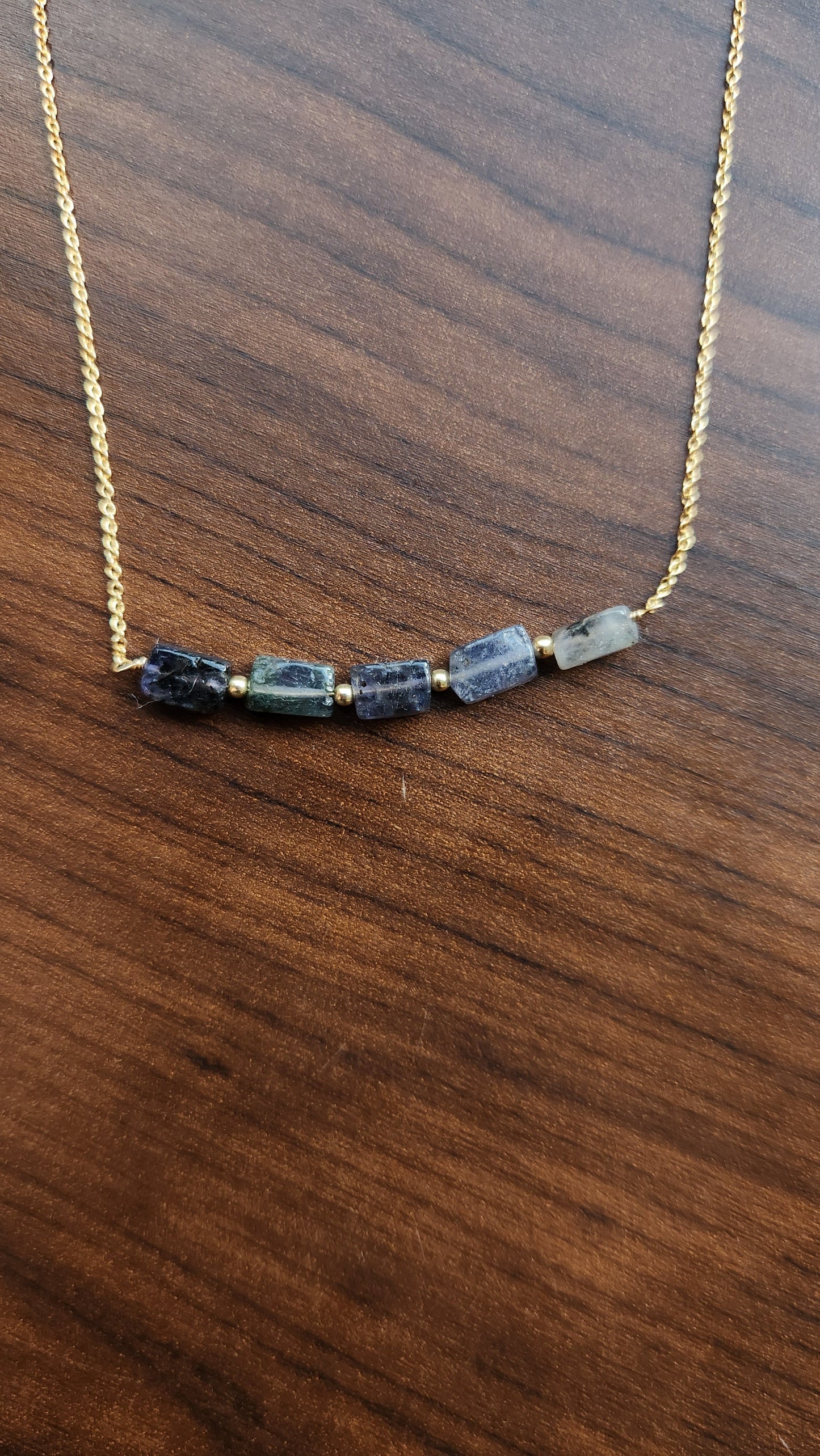 "Cosima" Iolite Row Necklace with 14k Gold-Filled Chain  15"