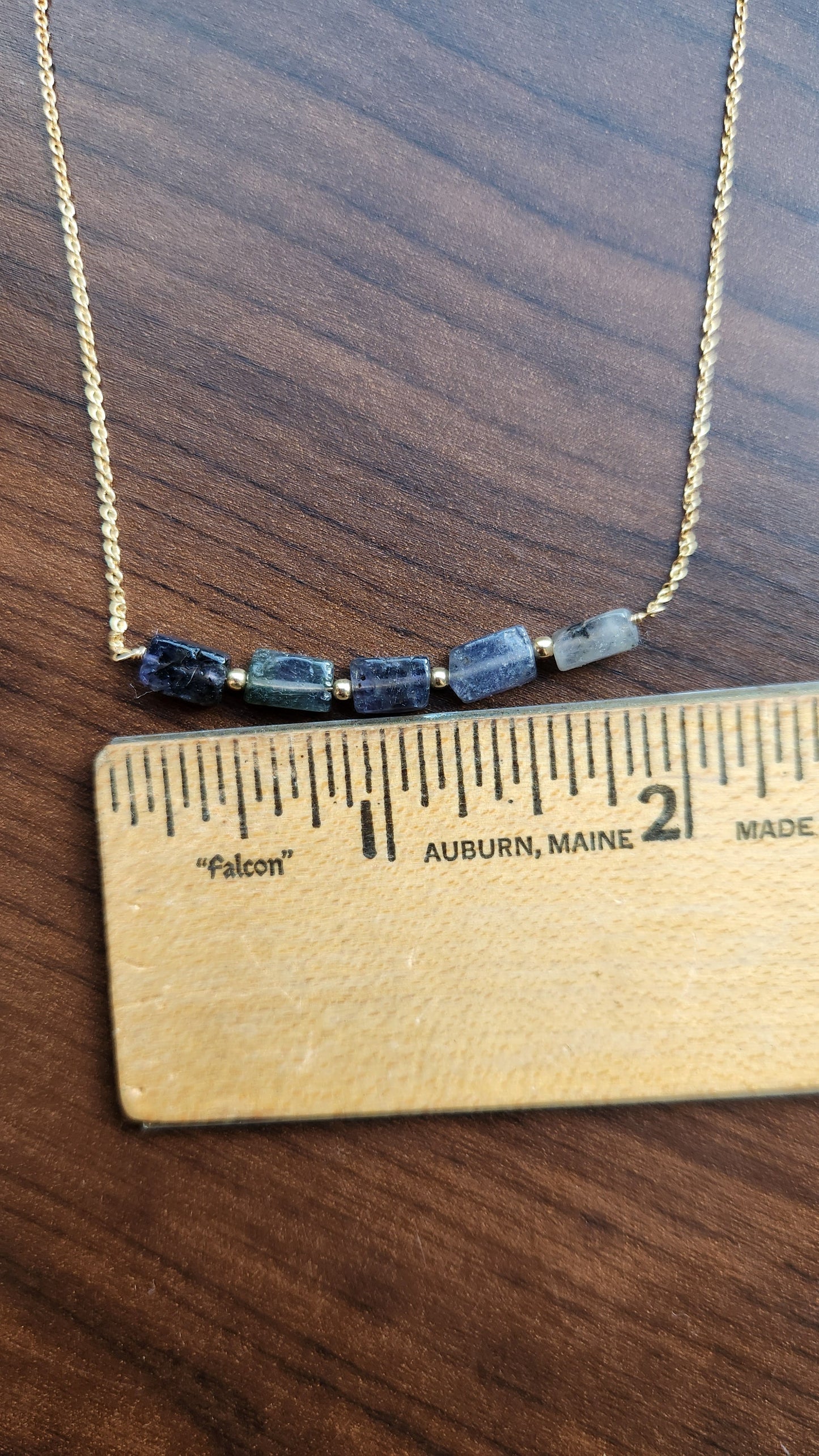 "Cosima" Iolite Row Necklace with 14k Gold-Filled Chain  15"