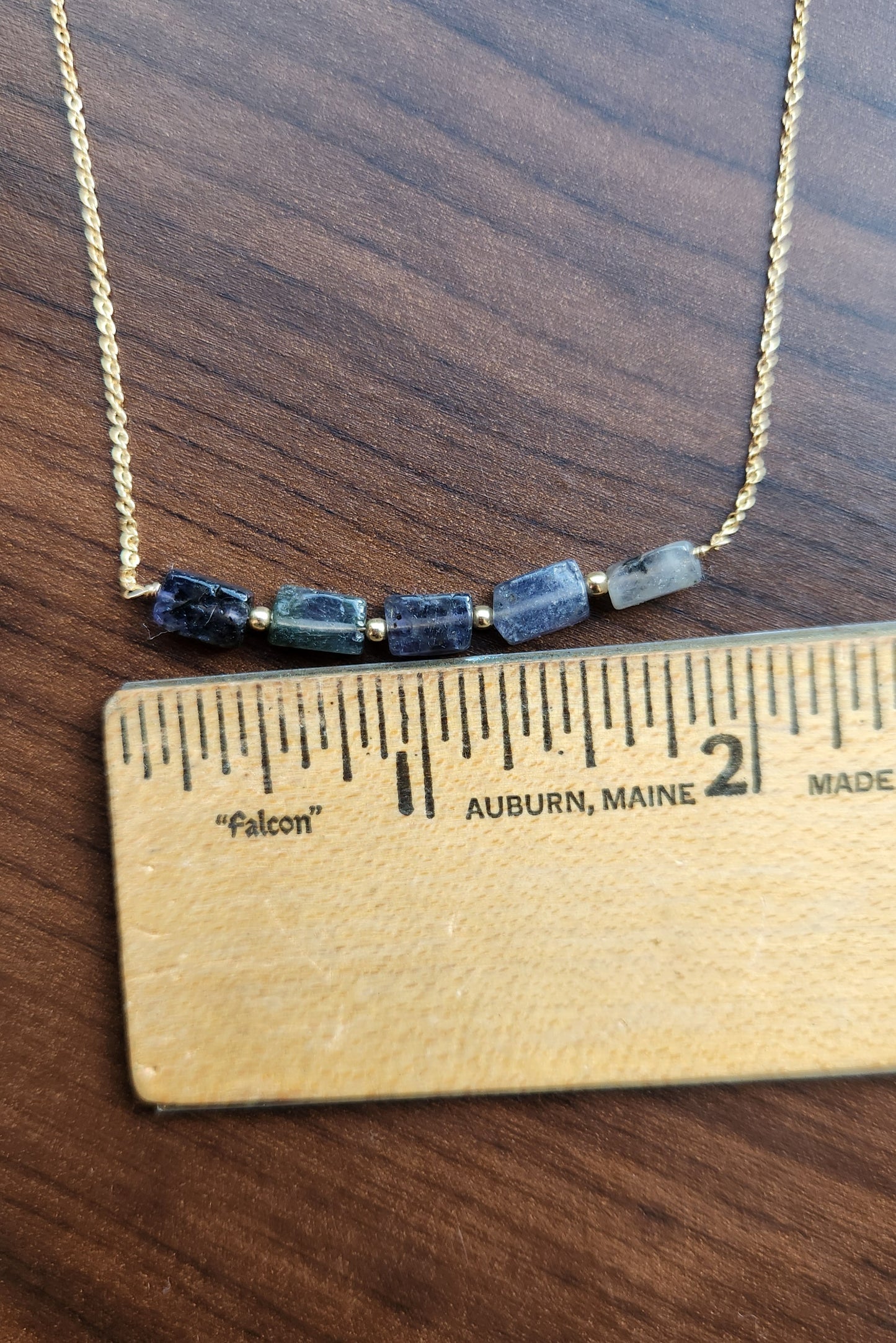 "Cosima" Iolite Row Necklace with 14k Gold-Filled Chain  15"