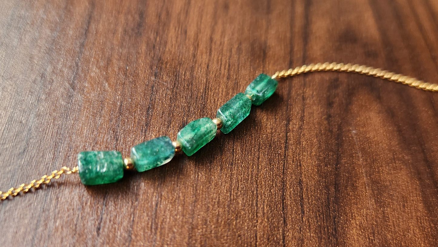 "Cosima" Green Aventurine Row Necklace with 14k Gold-Filled Chain  15"
