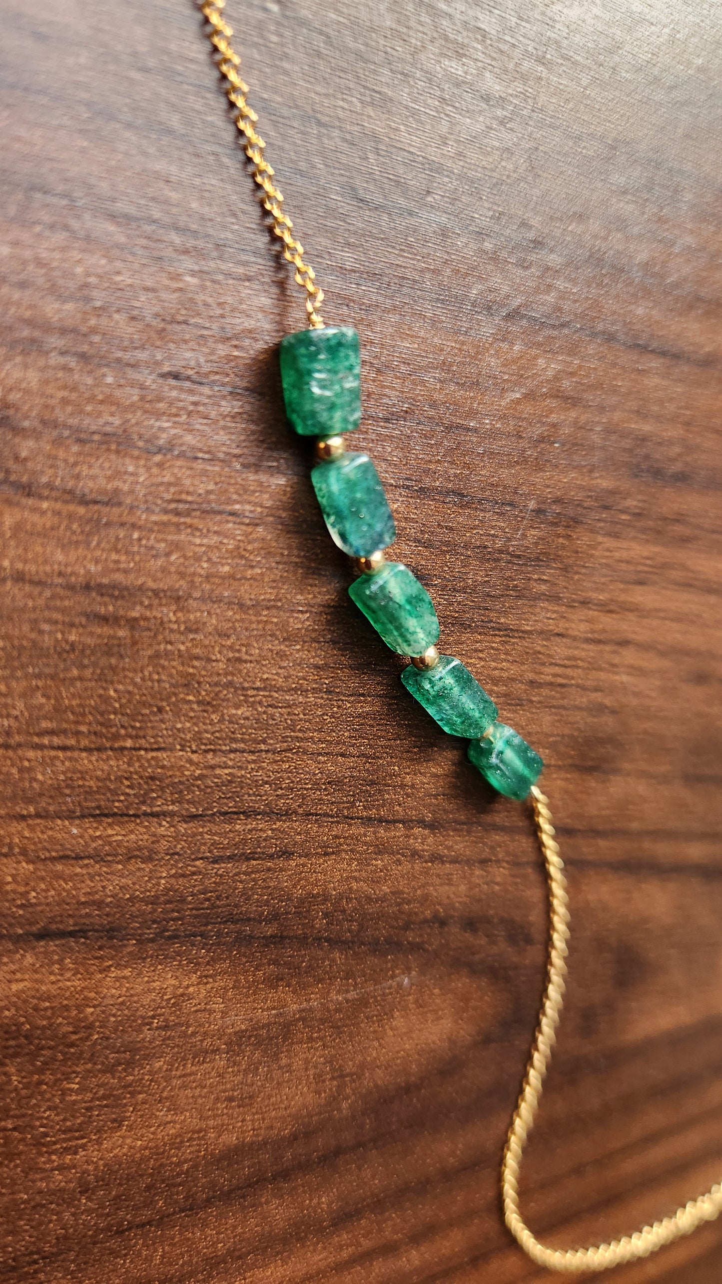 "Cosima" Green Aventurine Row Necklace with 14k Gold-Filled Chain  15"