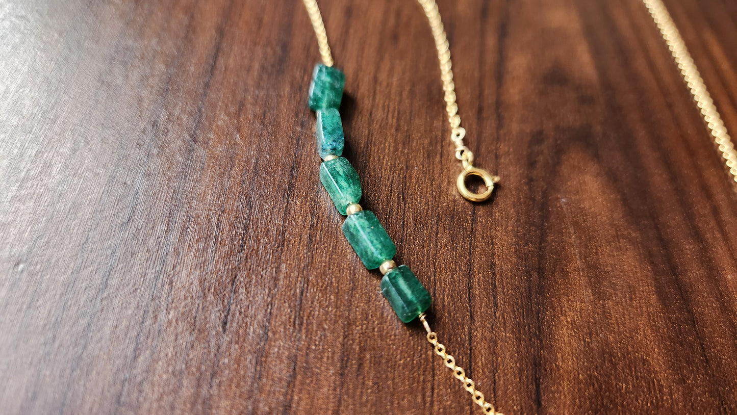 "Cosima" Green Aventurine Row Necklace with 14k Gold-Filled Chain  15"