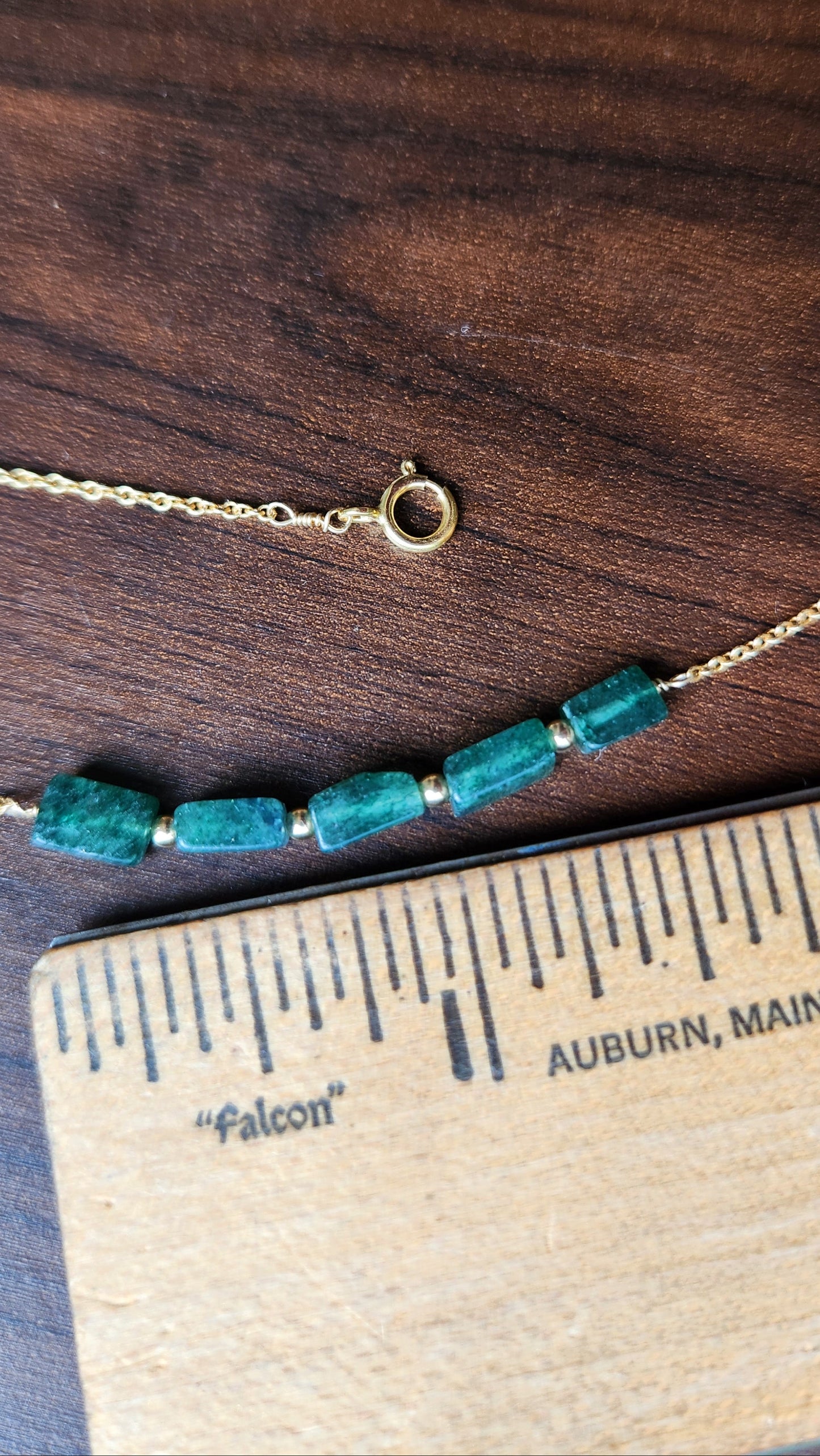 "Cosima" Green Aventurine Row Necklace with 14k Gold-Filled Chain  15"