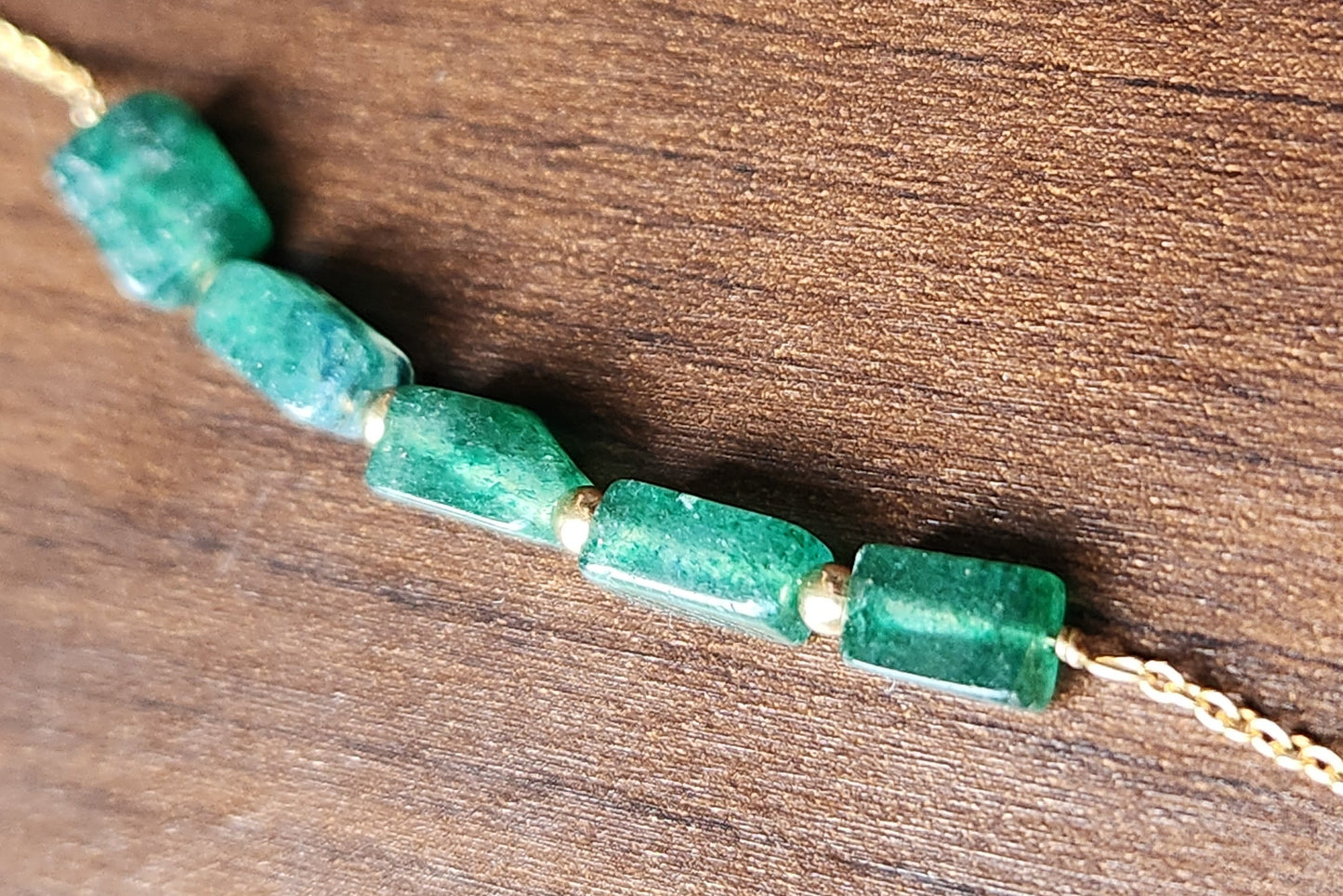 "Cosima" Green Aventurine Row Necklace with 14k Gold-Filled Chain  15"