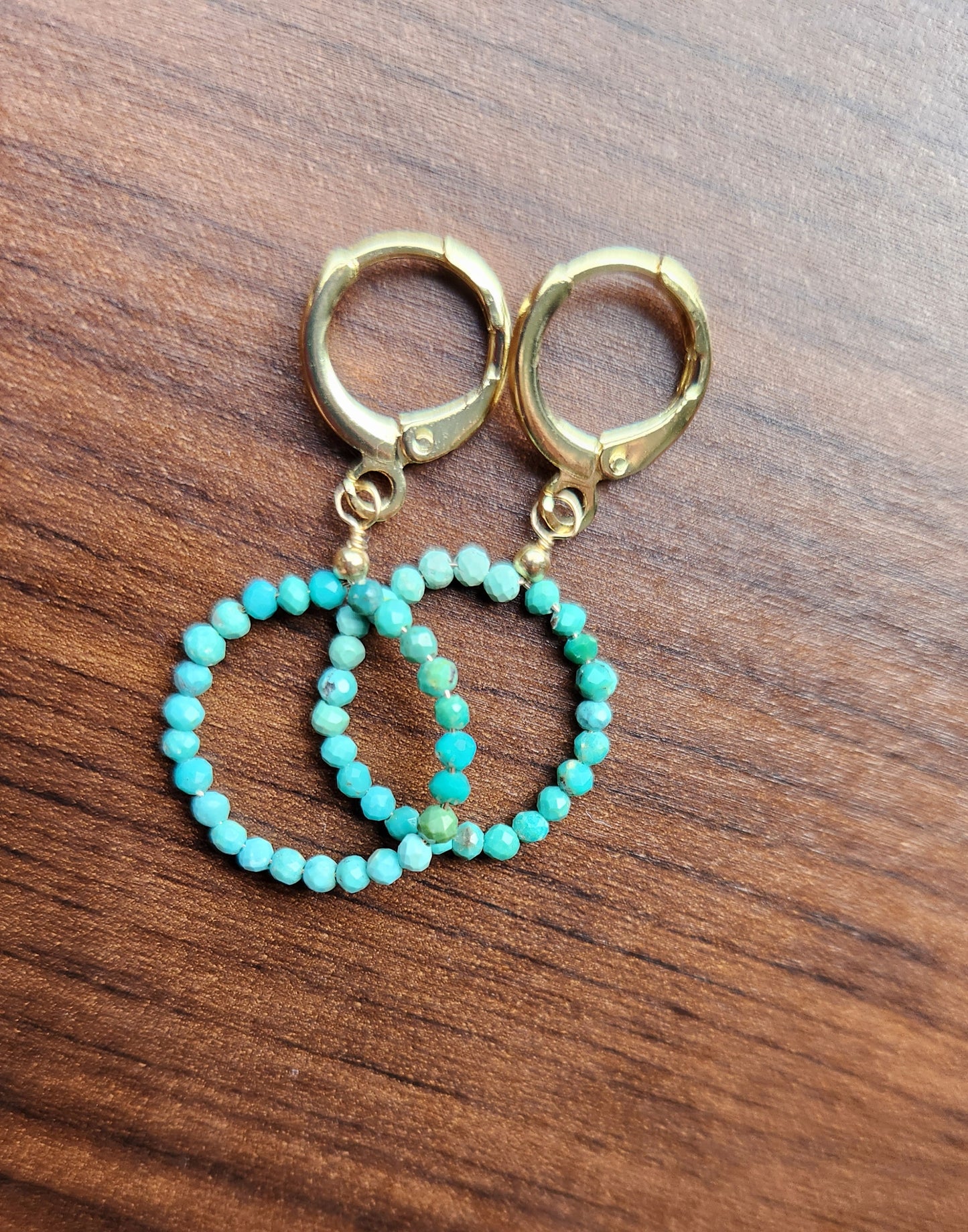 Handmade Turquoise circle earrings (1.5" long) 18k Gold plated ear clasps