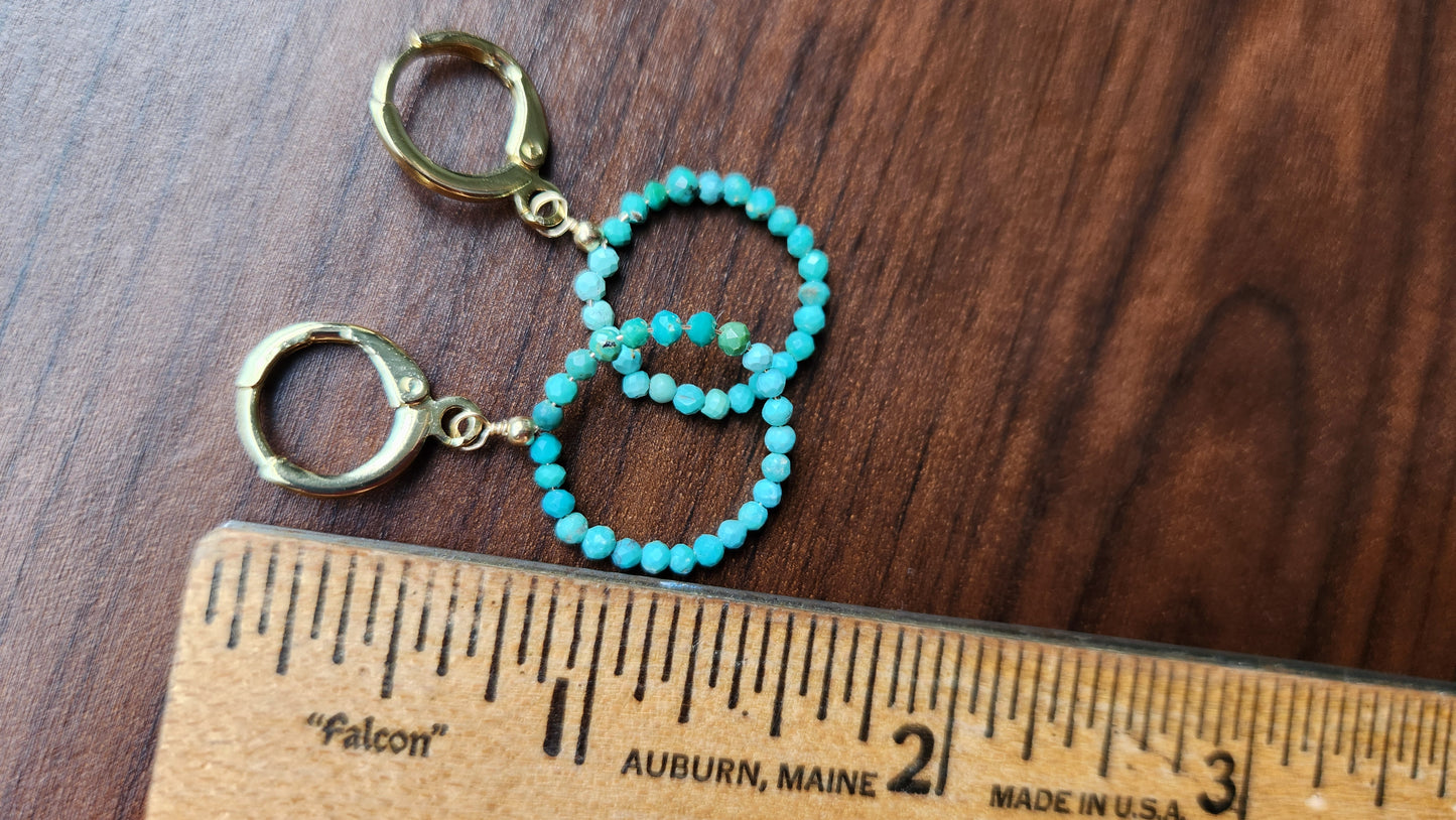 Handmade Turquoise circle earrings (1.5" long) 18k Gold plated ear clasps