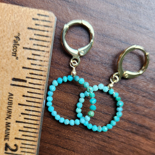 Handmade Turquoise circle earrings (1.5" long) 18k Gold plated ear clasps