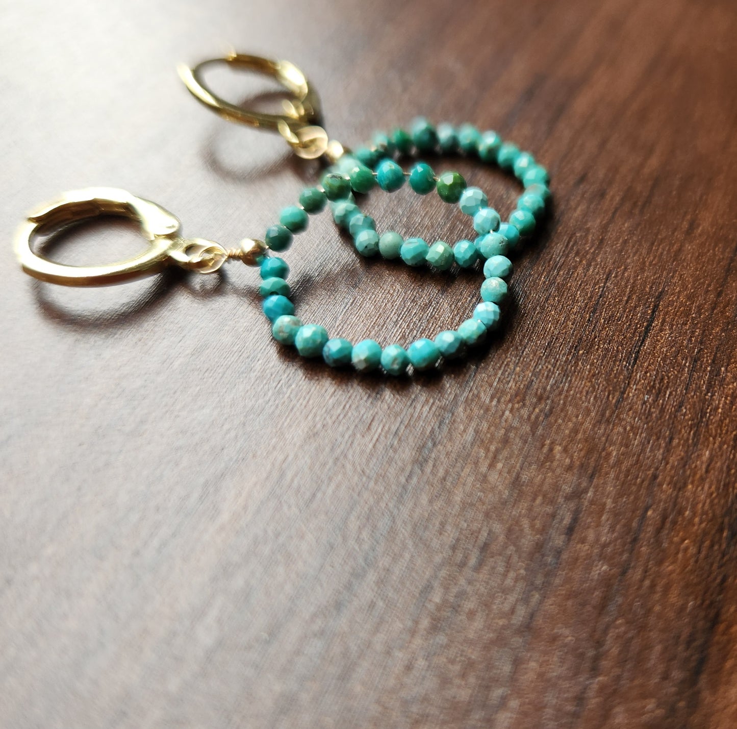 Handmade Turquoise circle earrings (1.5" long) 18k Gold plated ear clasps
