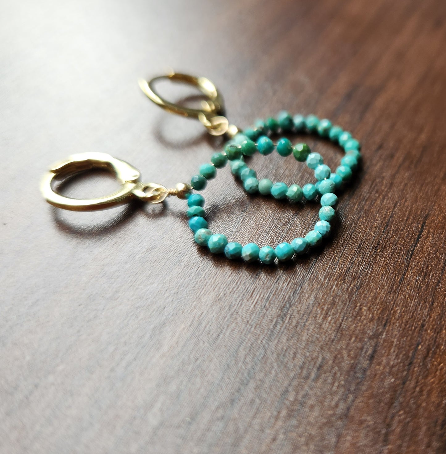Handmade Turquoise circle earrings (1.5" long) 18k Gold plated ear clasps