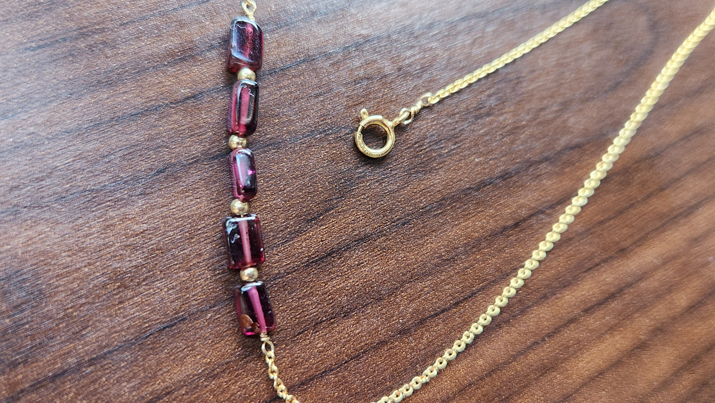 "Cosima" Garnet Row Necklace with 14k Gold-Filled Chain  15"