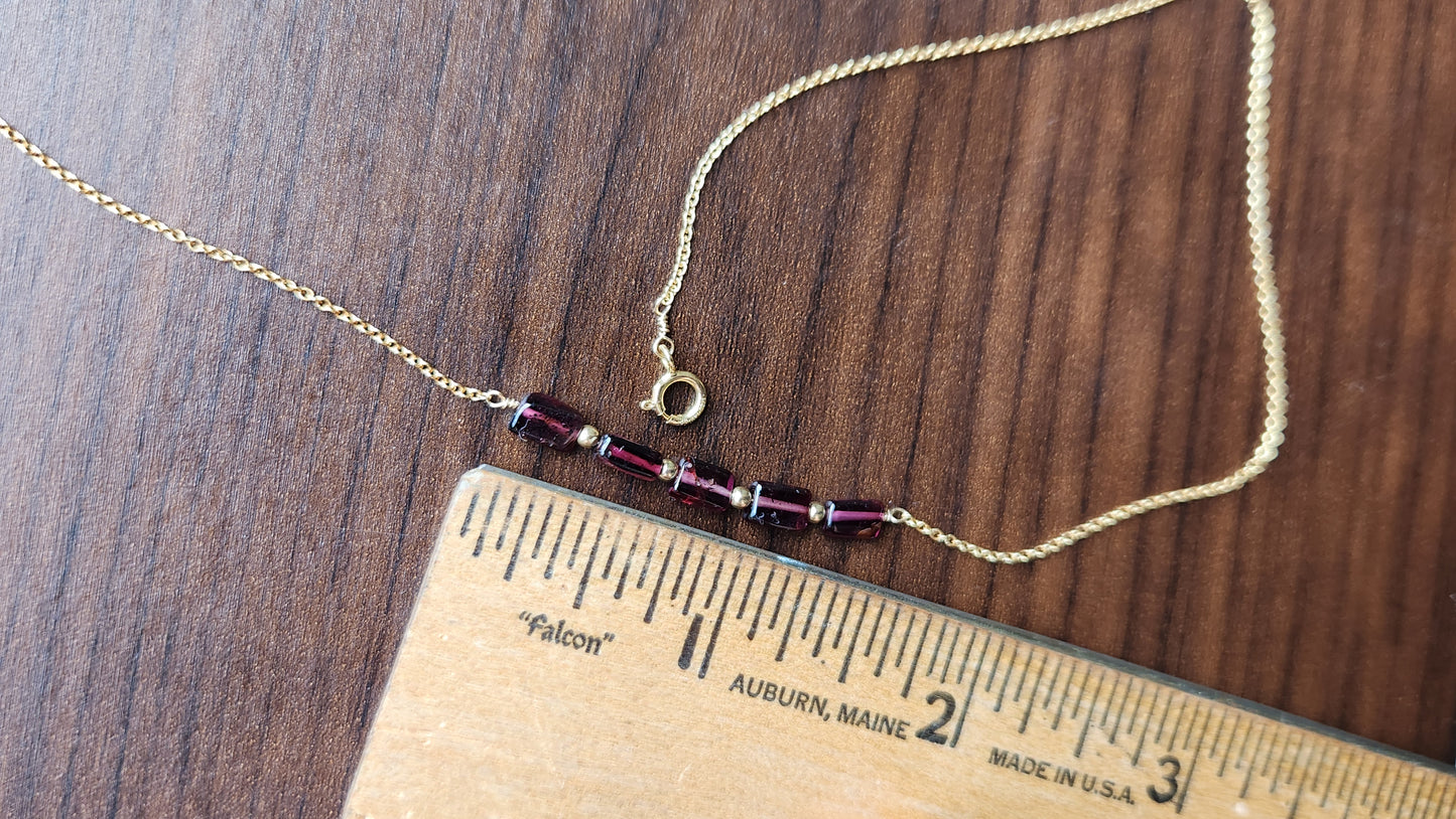 "Cosima" Garnet Row Necklace with 14k Gold-Filled Chain  15"