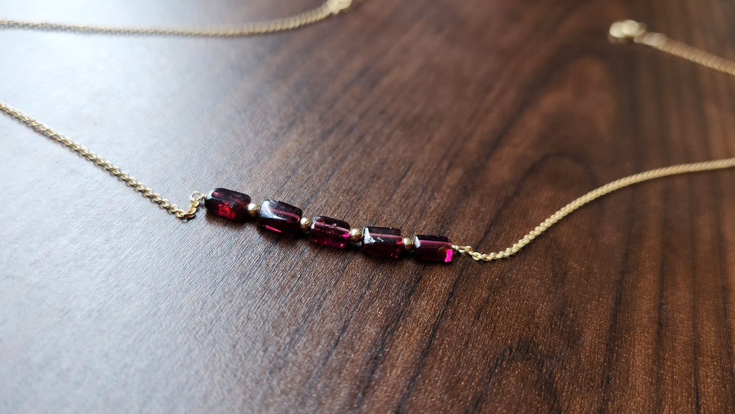 "Cosima" Garnet Row Necklace with 14k Gold-Filled Chain  15"